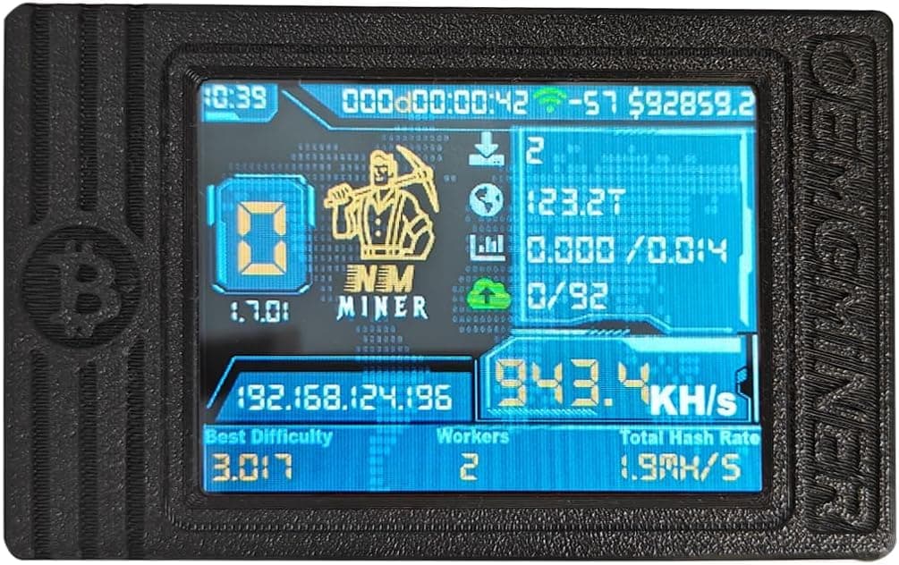 NerdMiner V2 MAX Solo Bitcoin Miner – 930KH/s Hash Rate, 1.5W Power, 3.125 BTC Win3, Compact 2.4G WiFi & Wired Connection, High-Efficiency Cryptocurrency Miner for Bitcoin Enthusiasts(Black