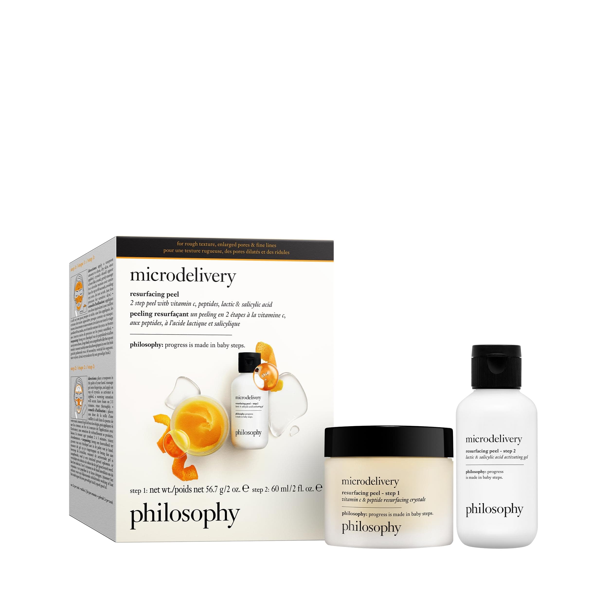 microdelivery vitamin c resurfacing peel kit - with lactic acid & sunflower seed oil - two-step treatment to smooth rough texture, even skin tone and minimize the appearance of fine lines