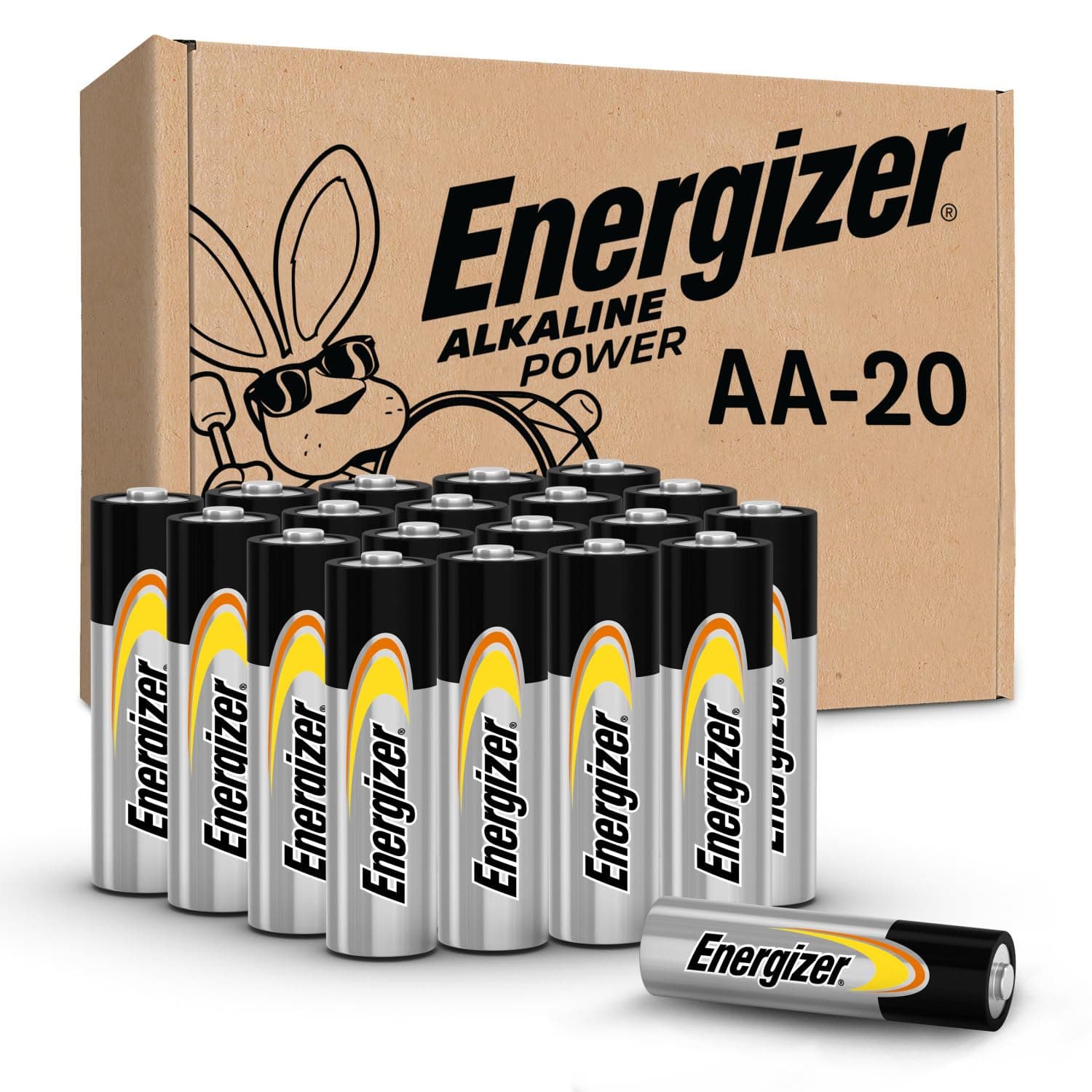 Energizer AA Batteries Alkaline Power, 20 Count Alkaline Double A Battery Pack