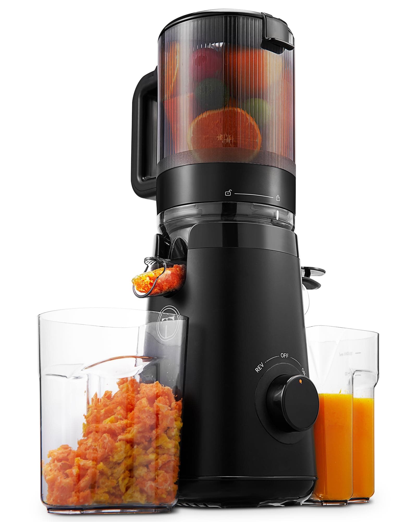 Juicer Machines, Cold Press Juicer with 5.3" Extra Large Feed Chute Fit Whole Fruits & Vegetables Easy to Clean, High Juice Yield, BPA Free (Black)