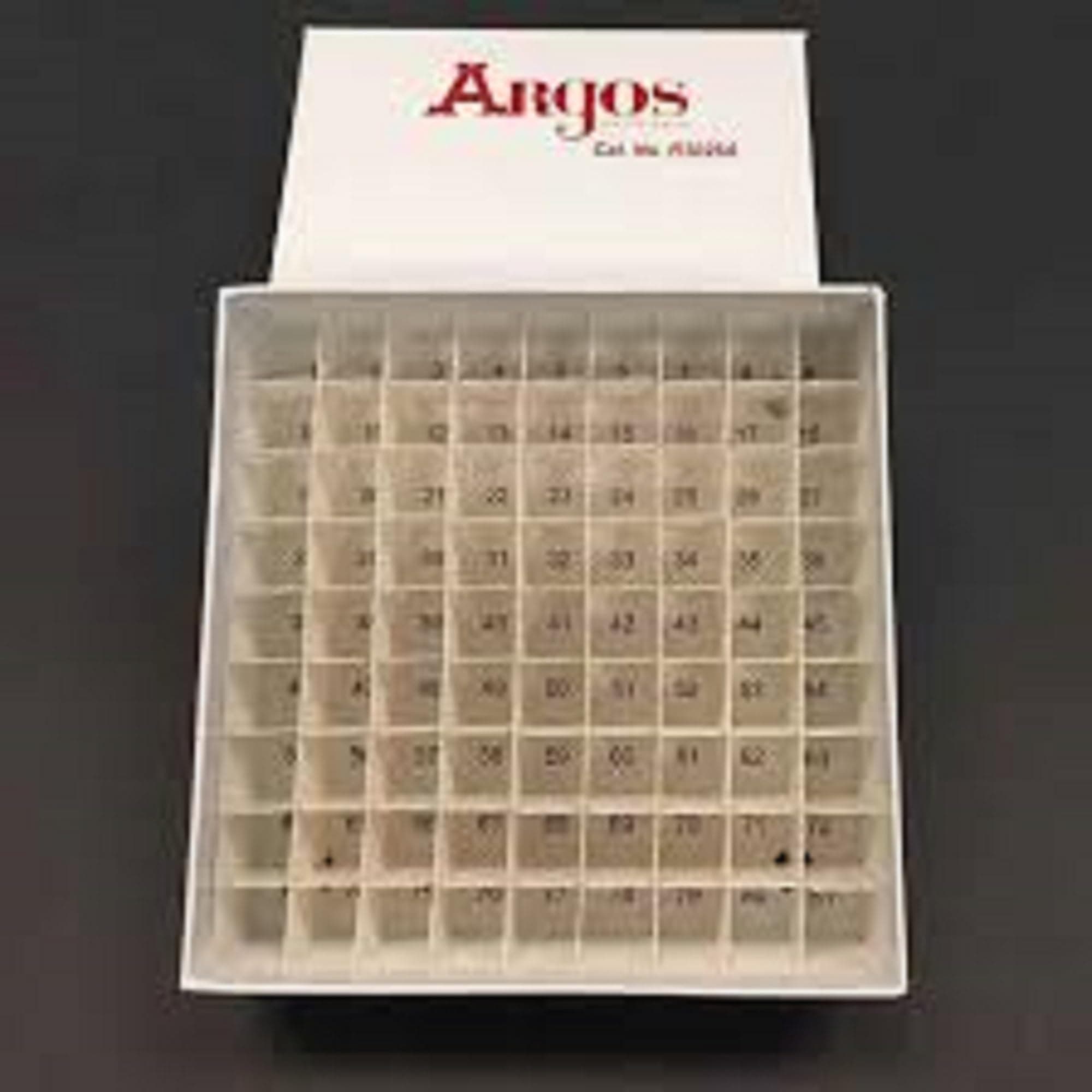 Argos Technologies R3026A Cardboard Cryo Box with 81 Place Divider, 5 1/4" x 5 1/4" x 2"