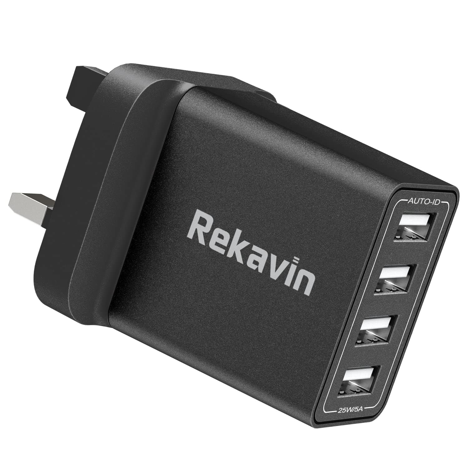USB Plug Charger,Rekavin Multi USB Plug Charging Adapter UK 4 Port with Smart IC 5V/25W Fast Wall Mains Charge for iPhone 13 12 11 pro Max 10 XS XR X 8 7 6,Samsung S10 S9 S8 S7 Note 8 9,ipad,Huawei