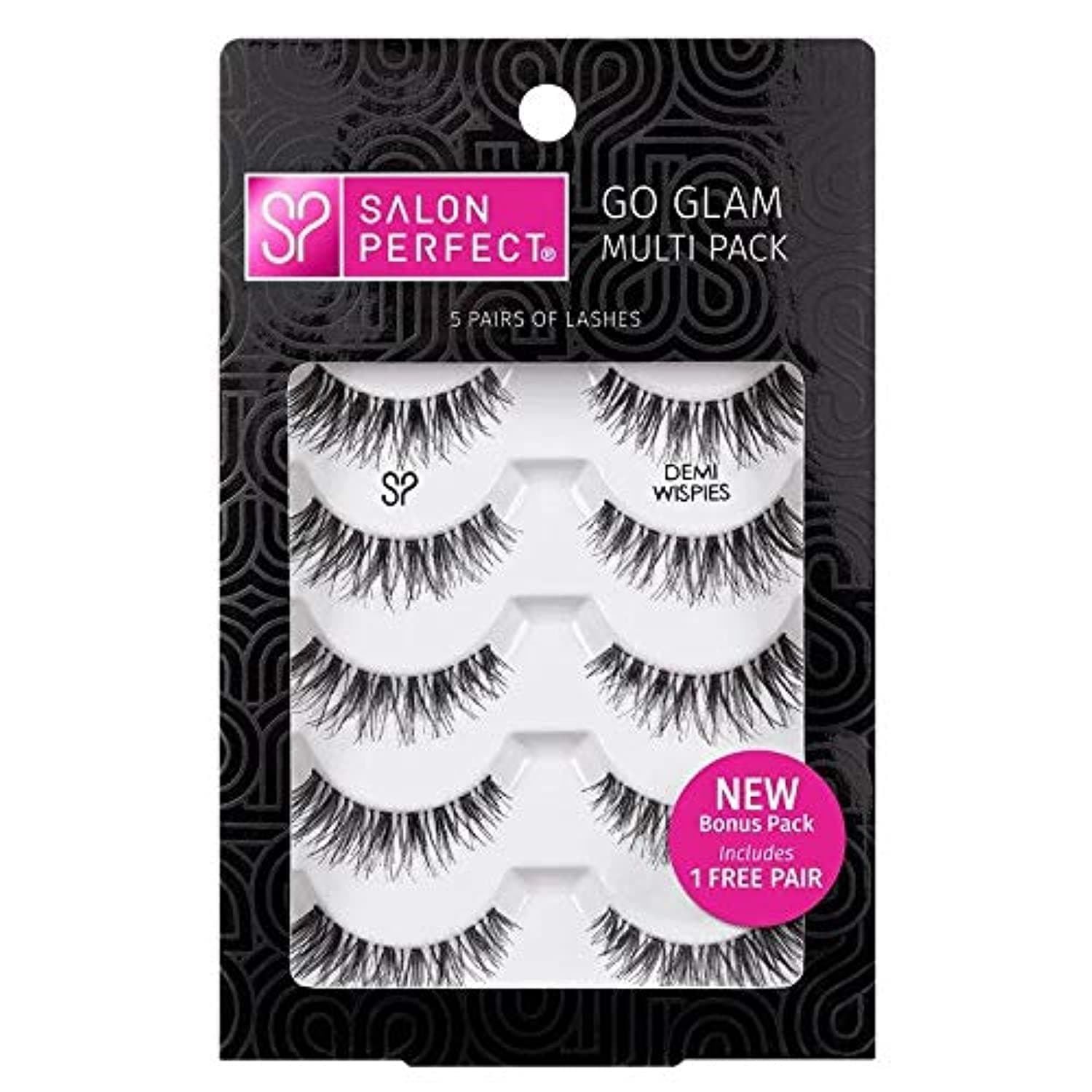 Salon PerfectGo Glam Demi Wispies Strip Eyelash, 5-Pair Set, Black