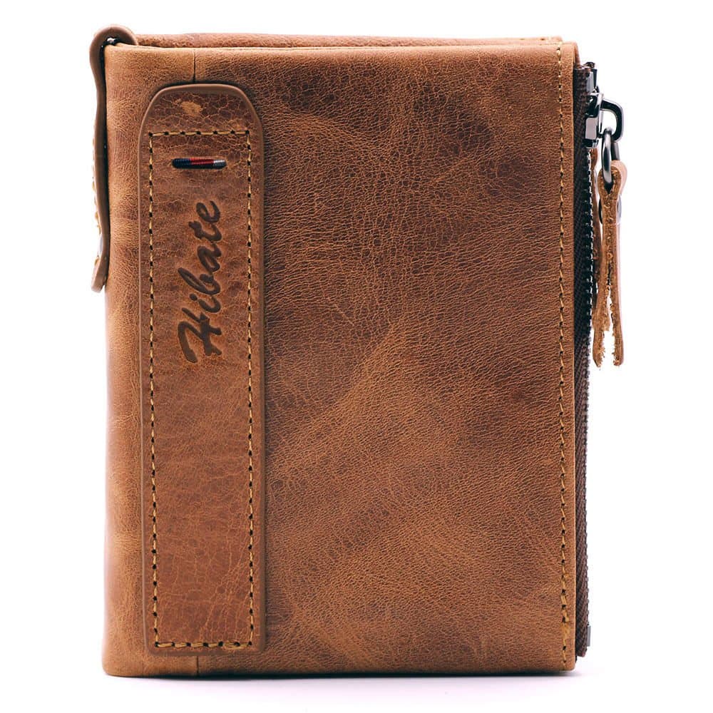 Men Leather Wallet RFID Blocking Men's Wallets Credit Card Holder Coin Pocket Purse, One_Size, A_brown