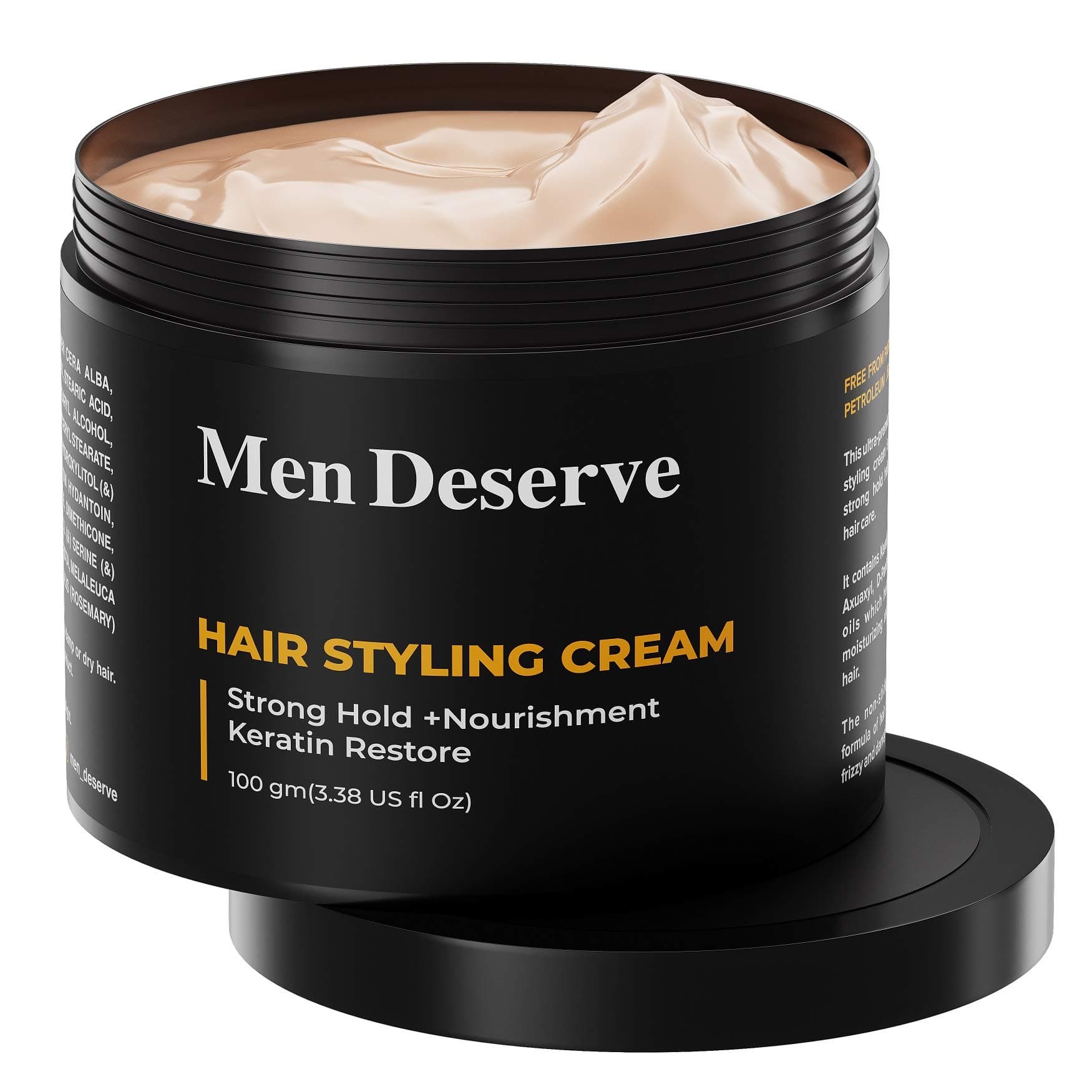 Men Deserve Hair Styling Cream for Men (Medium to Strong Hold) with Vitamin E & Keratin - Paraben & Sulfate Free - Hair Cream for Men