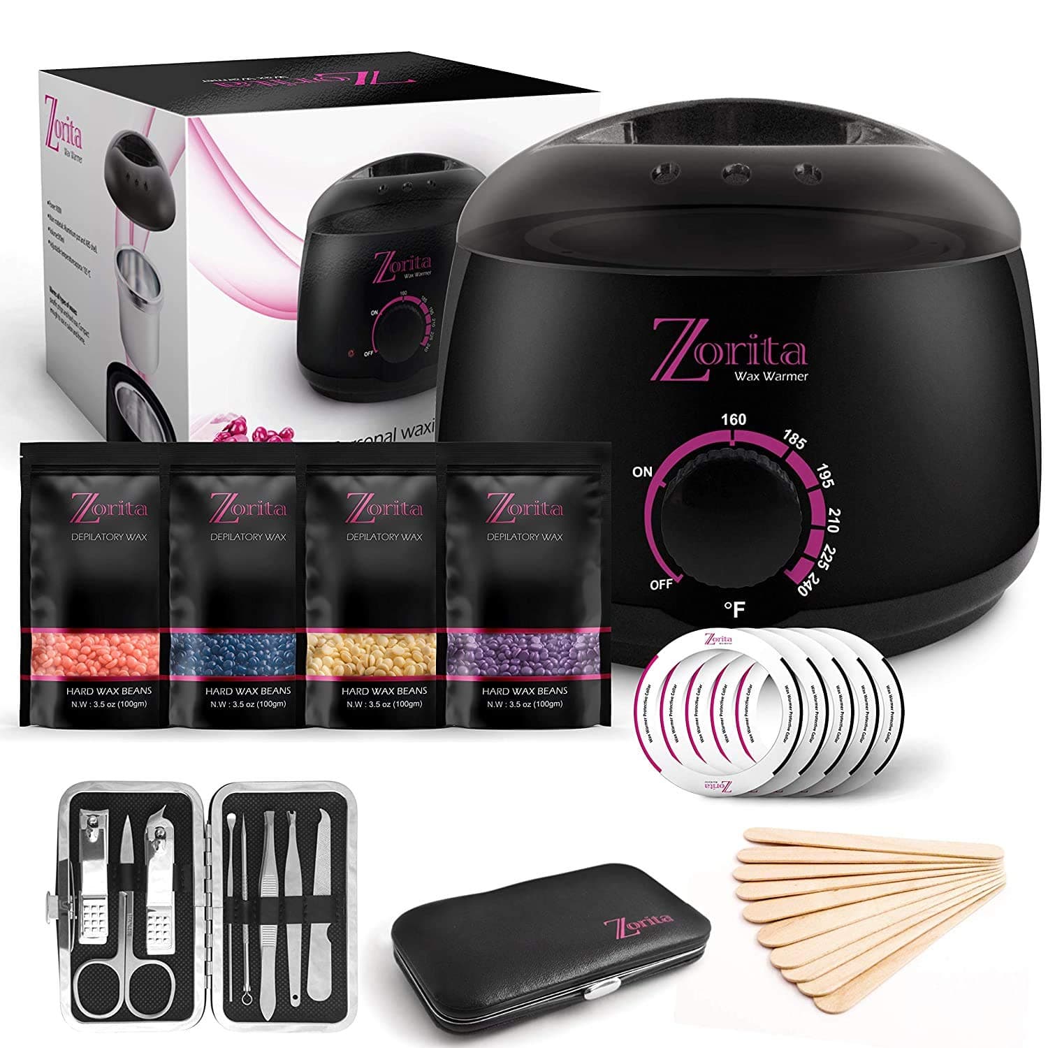 Wax Warmer Hair Removal kit,Professional home heater machine,Hot waxing melts pot stripless, facial body bikini brazilian with 4 pearl hard wax beans+Applicator sticks+Manicure set for Women & Men