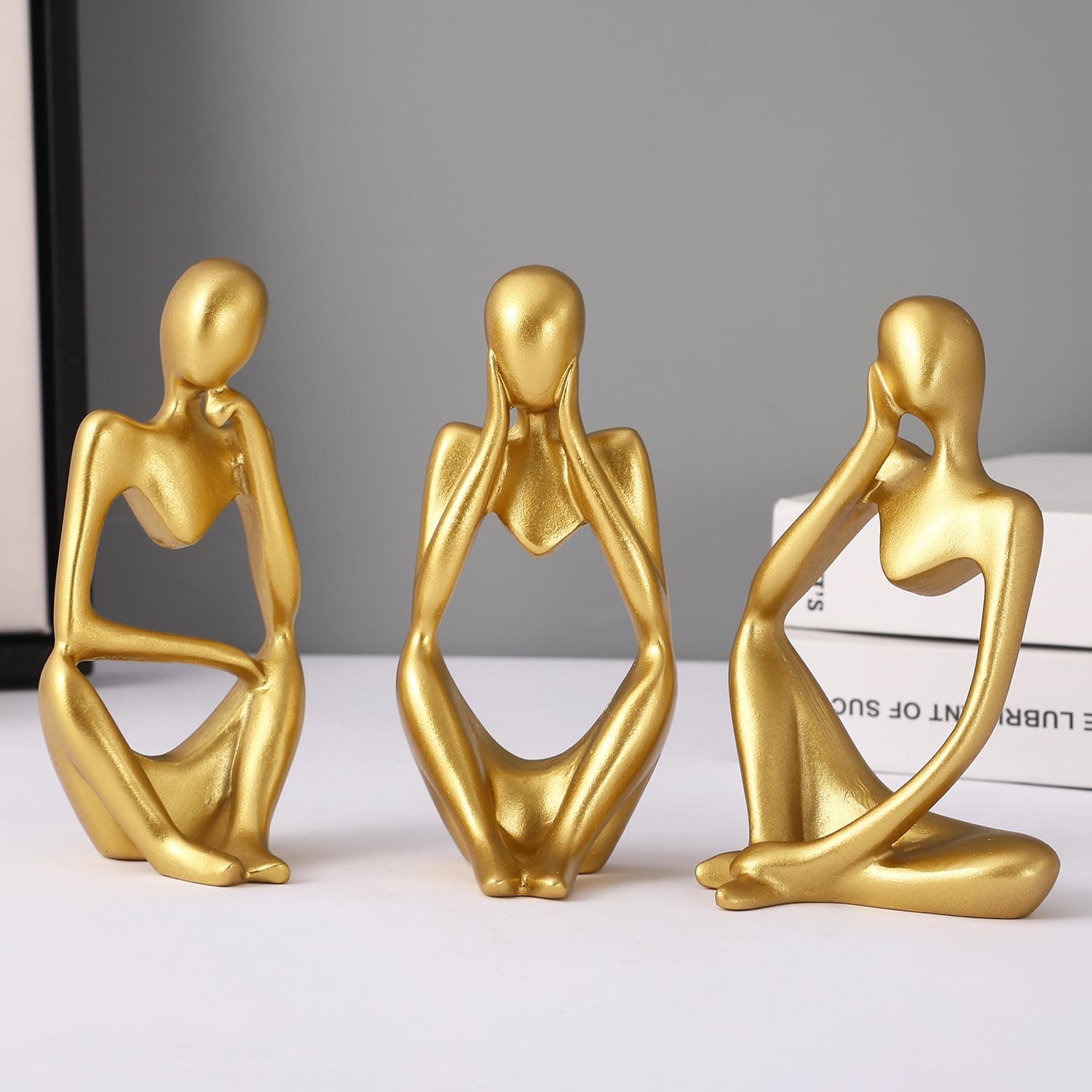 Decorative Abstract Thinker Men Statue Set of 3 Modern Art Showpiece Sculpture(Fantasy,Gold,13CmX6Cm) Decoration Items for Home Decor Living Room Bedroom Bookshelf Table Office-Resin