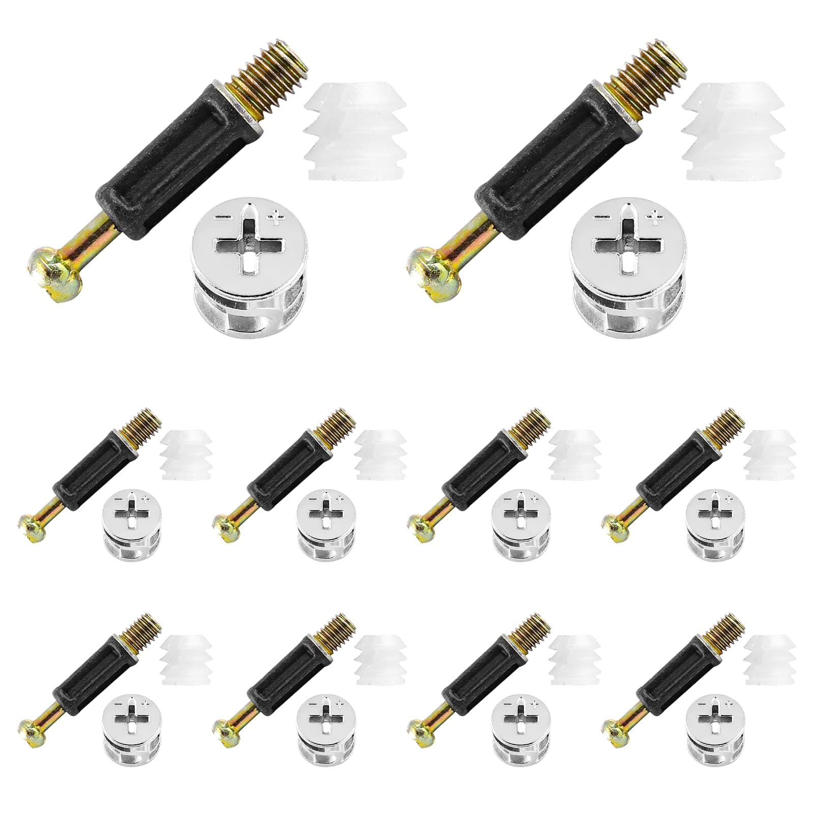 BokWin 10 Set 35mm Cam Lock Screws for Furniture,3 in 1 Cam Lock Fasteners,Cam Fitting with Dowel and Pre-Inserted Nut for Cabinet Drawer Connecting