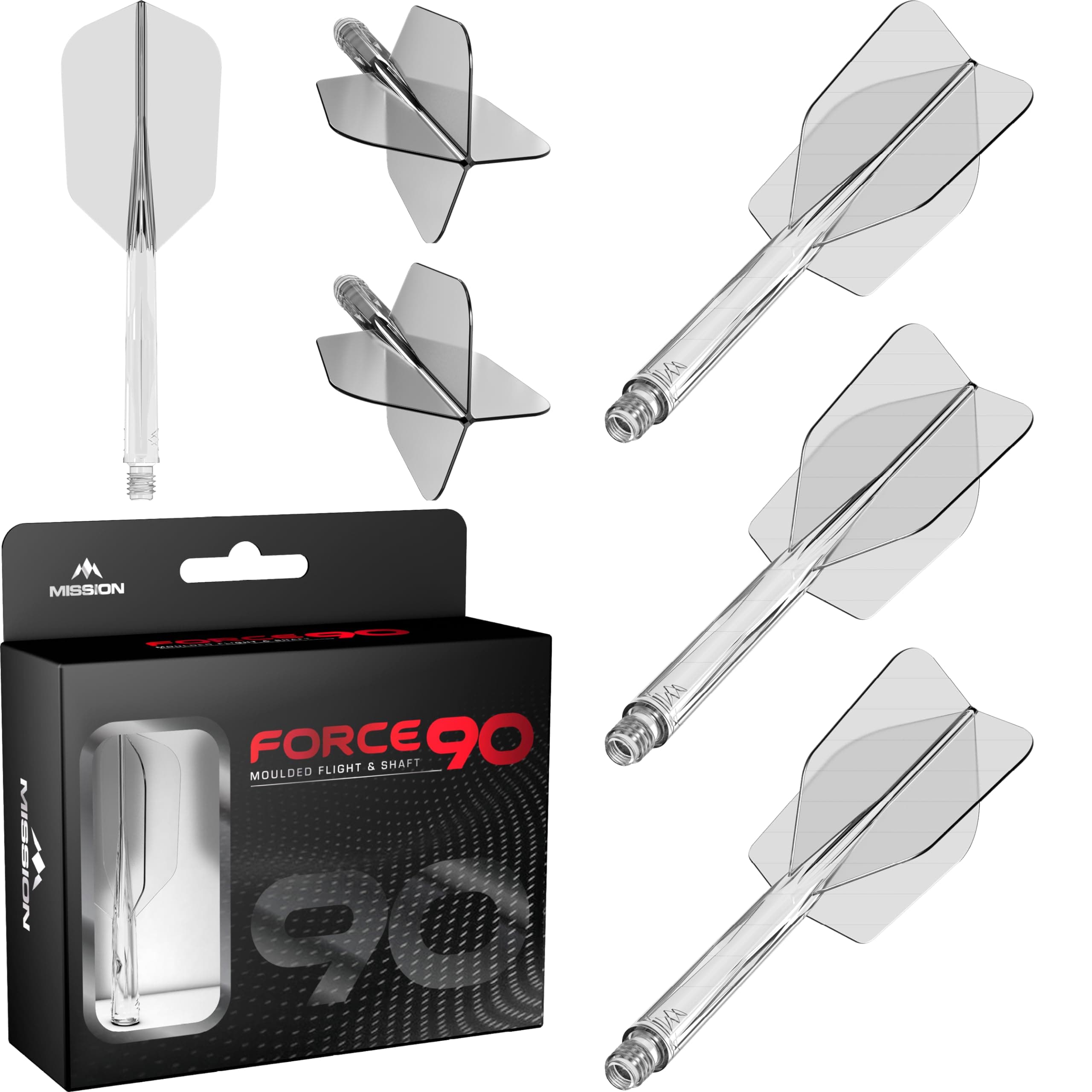Mission Darts Force 90 | Integrated Precision Moulded Dart Flight And Shaft System, Pack of 3 Professional Highly Durable 2-In-1 Combined Dart Flights And Stems | Slim