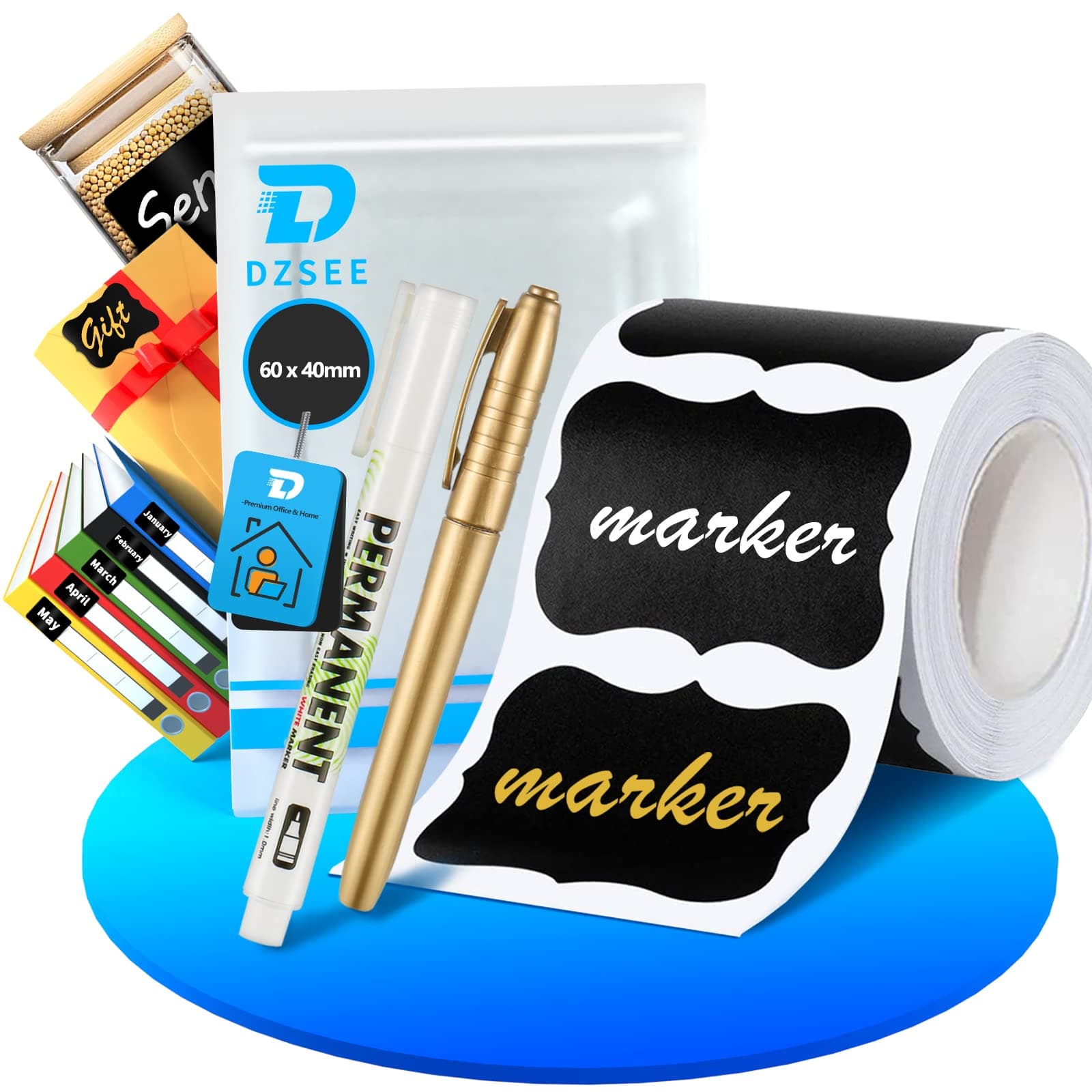 Balkboard Labels, Blackboard Labels, Blackboard Sticker Kit with 2 Chalk Pens, Waterproof Chalk Board Stickers for Kitchens Spice Jars, Bottles, Pantry, Home & Office (Alien)