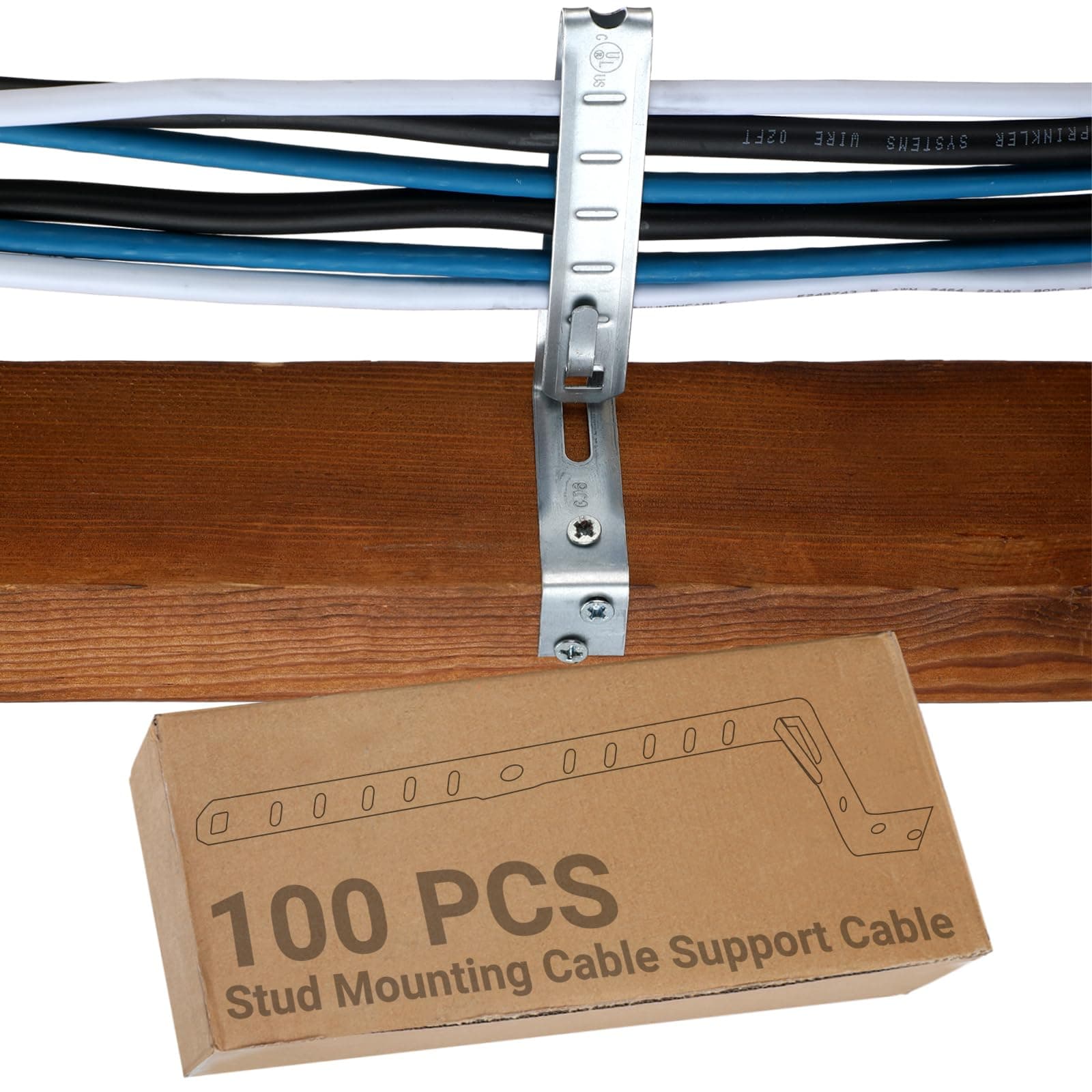 Landhoow 100 Pcs Stud Mounting Cable Support Metal Stud Support CS-CJ6 Pre Galvanized Steel Bolt Mount Cable with Locking Tab, Fasteners with Locking Tab Silver Box Fasteners