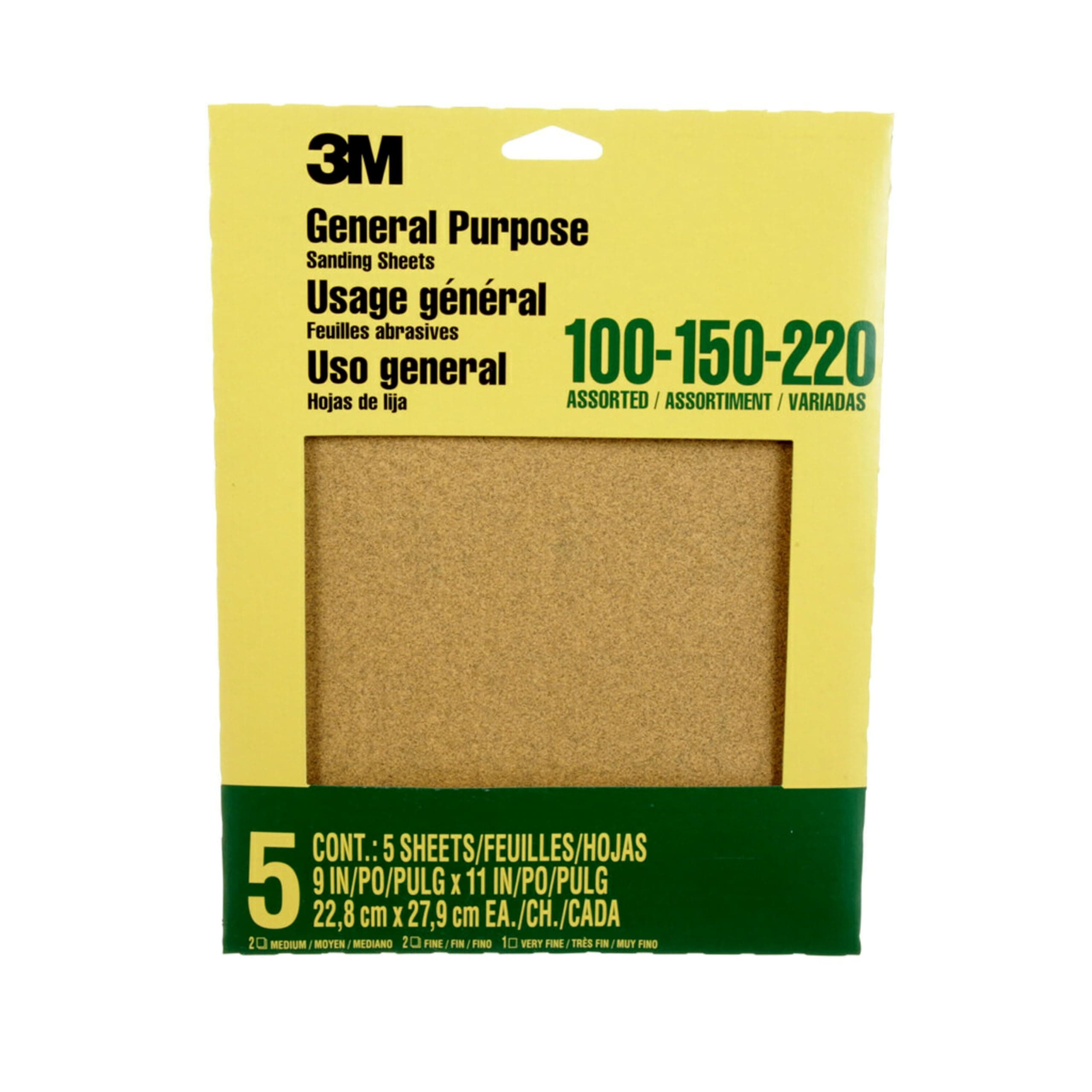 3M Aluminum Oxide Sandpaper, Assorted Grits, 9-in x 11-in Sheets (9005NA)