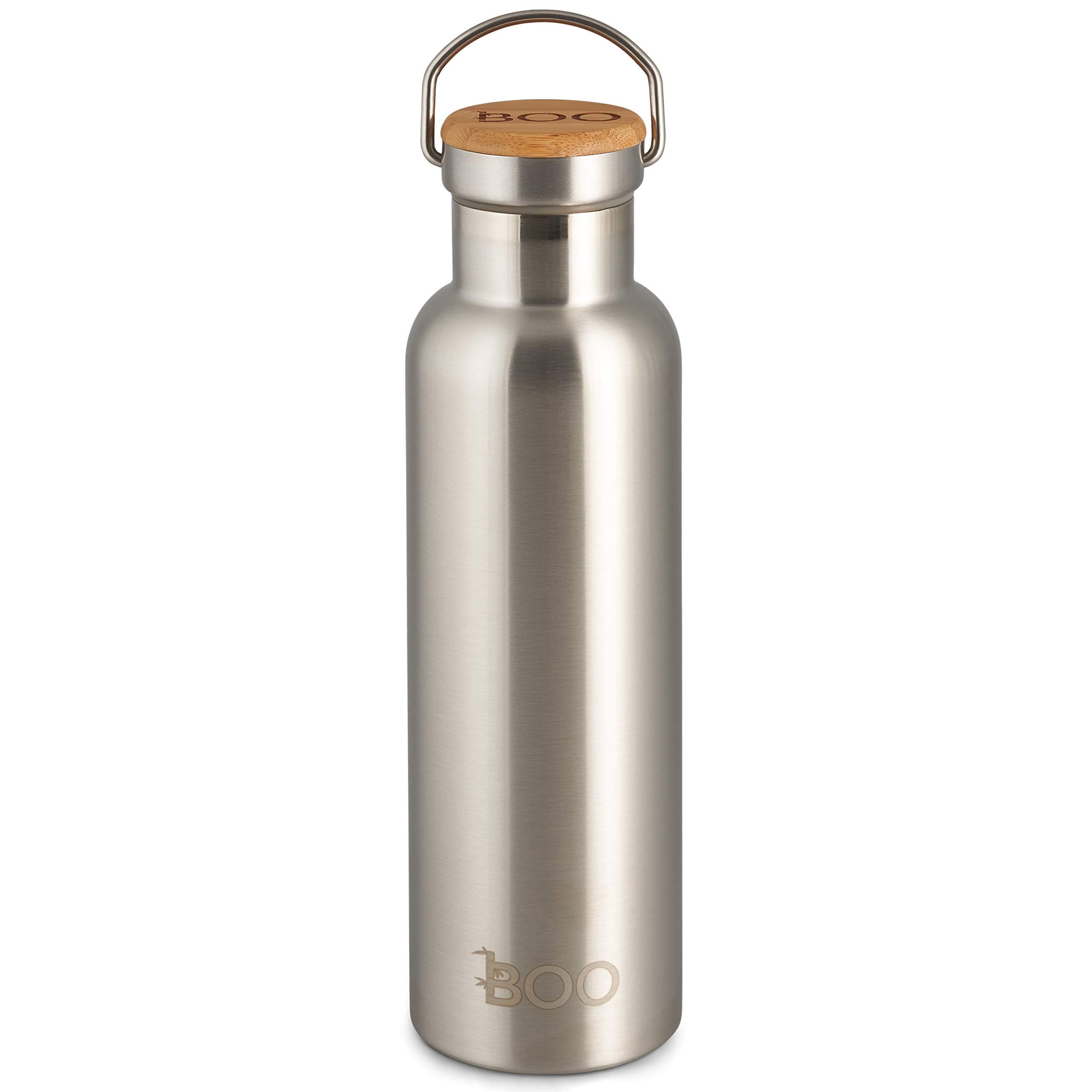 BOO Original- Reusable 600ml Sports Water Bottle - Leak Proof BamBOO Lid - Vacuum, Double Wall Insulated, Stainless Steel - 100% BPA Free, Eco Friendly - Keeps Water Cold For 24 hrs, Hot For 12 hrs