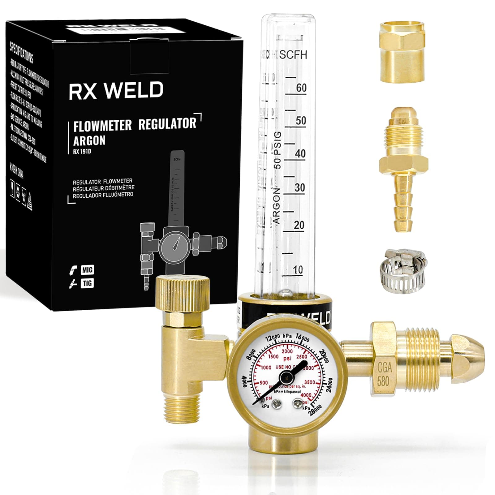 - Argon Regulator Flowmeter Gas Gauge for Mig Tig Weld