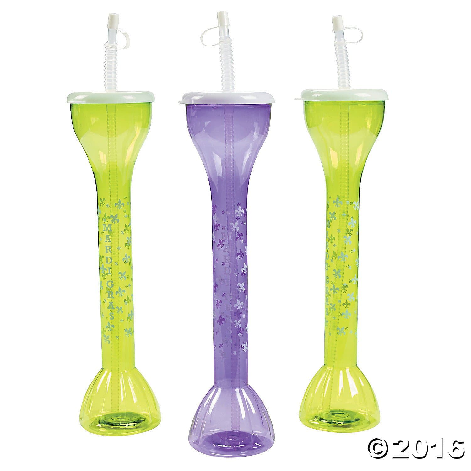 Mardi Gras Yard Plastic Glasses with Lids & Straws