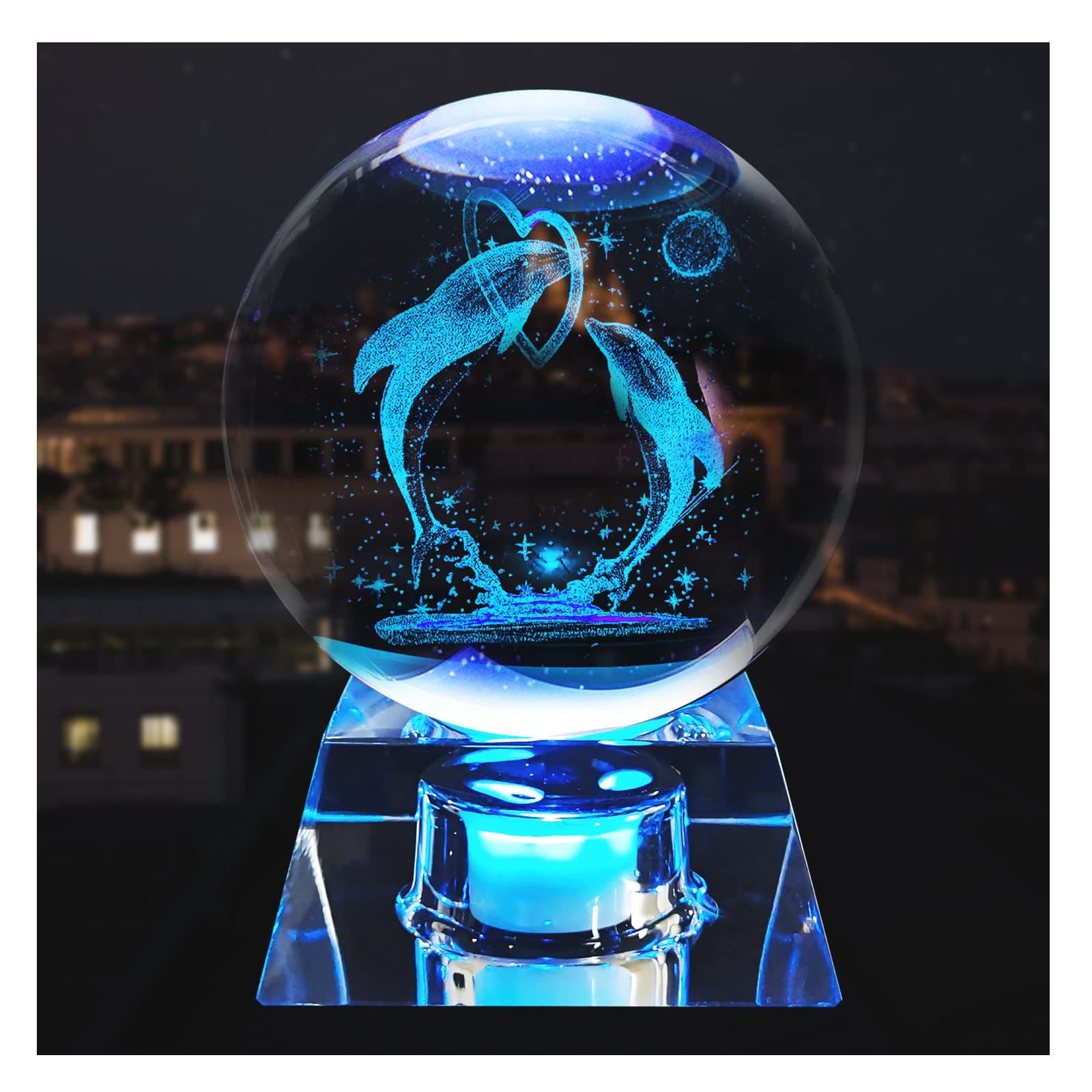 3D Dolphin Crystal Ball with LED Colorful Night Light Base, Dolphin Gifts Crystal Ball Projection Lamp for Kids Girls Boys Friends Lover Girlfriend Wife Mom Woman Birthday Christmas Home Decoration