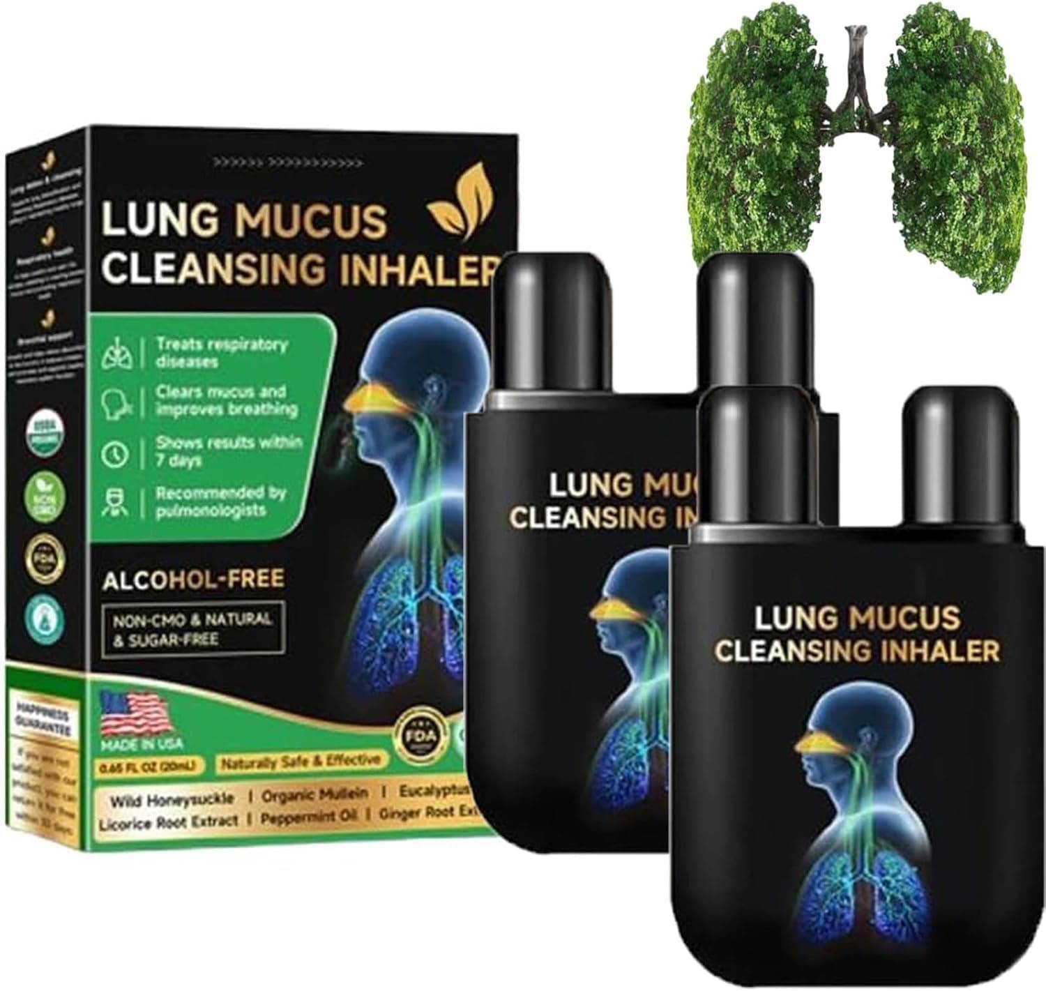 2Pcs Ourlyard Herbal Lung Cleansing Inhaler, Lung Cleansing Spray, Herbal Lung Cleanse Inhaler, Lung Mucus Cleansing Inhaler, Lung Enhancement and Care Inhaler