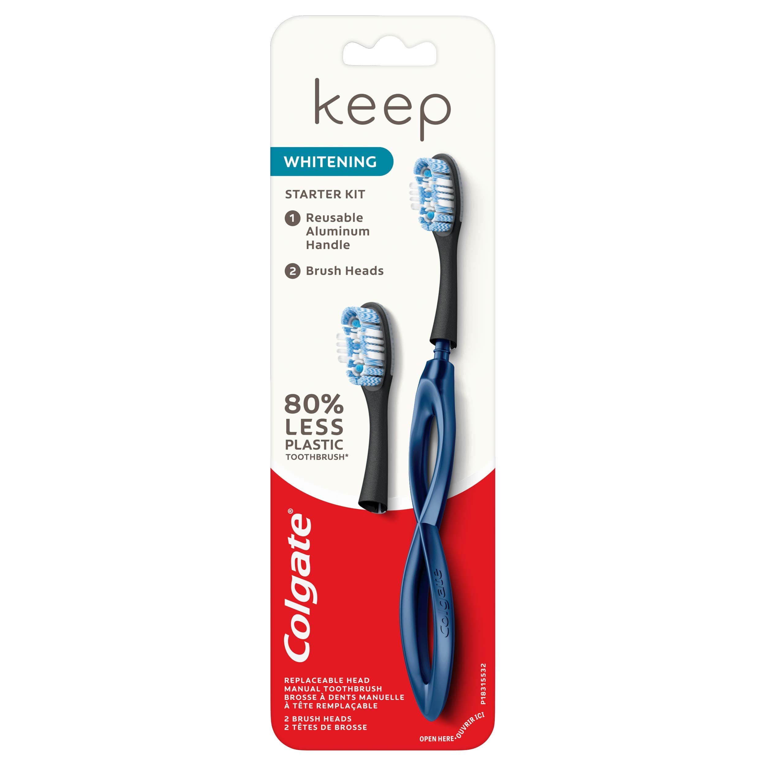 Colgate Keep Soft Manual Toothbrush for Adults with 2 Whitening Brush Heads, Navy