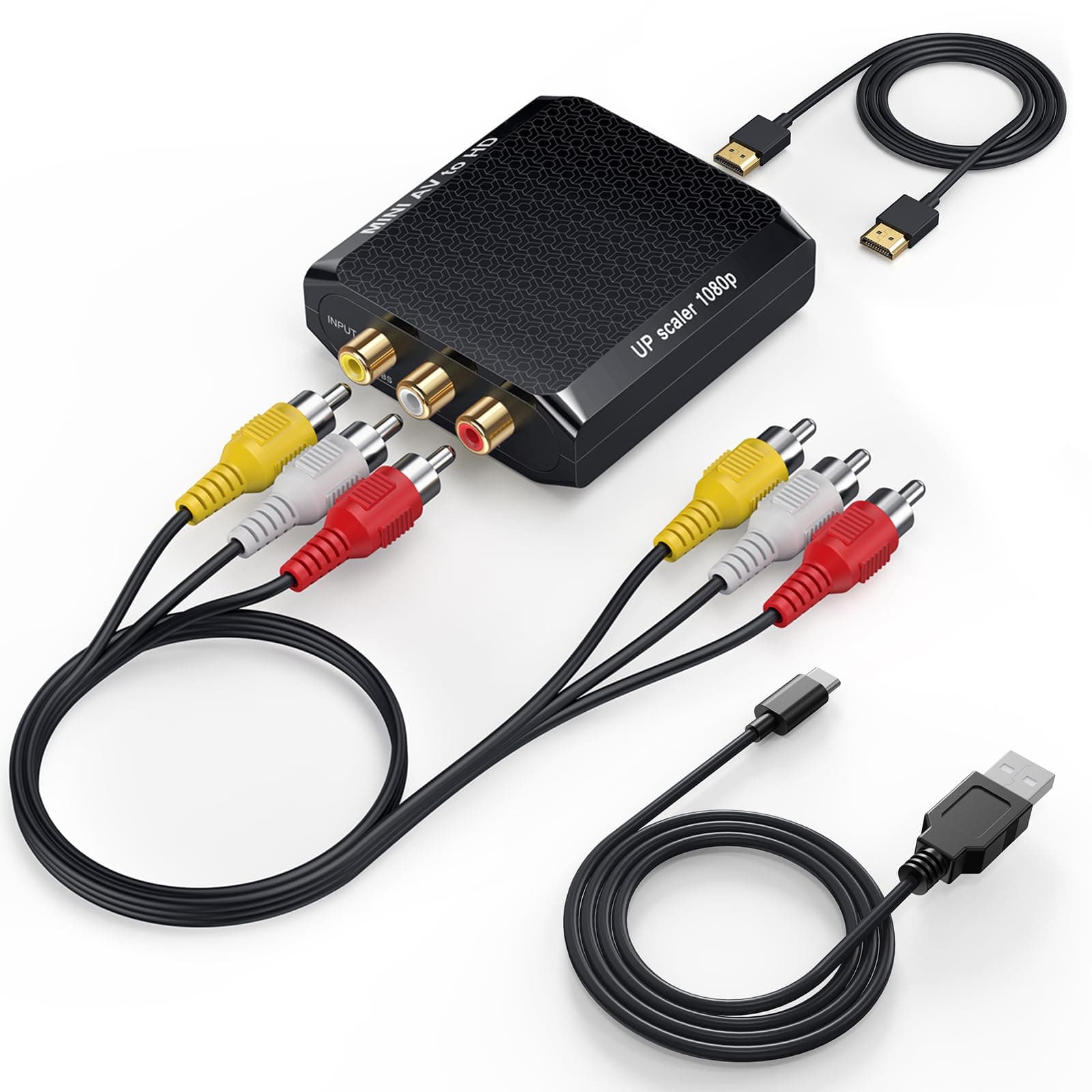 WENTER RCA to HDMI Converter, 1080P AV to HDMI Converter, Mini Composite CVBS Audio Video Adapter Supports PAL/NTSC for VCR/VHS/Xbox/PS3/STB/N64/Wii/TV/PC/Blue-Ray DVD Players