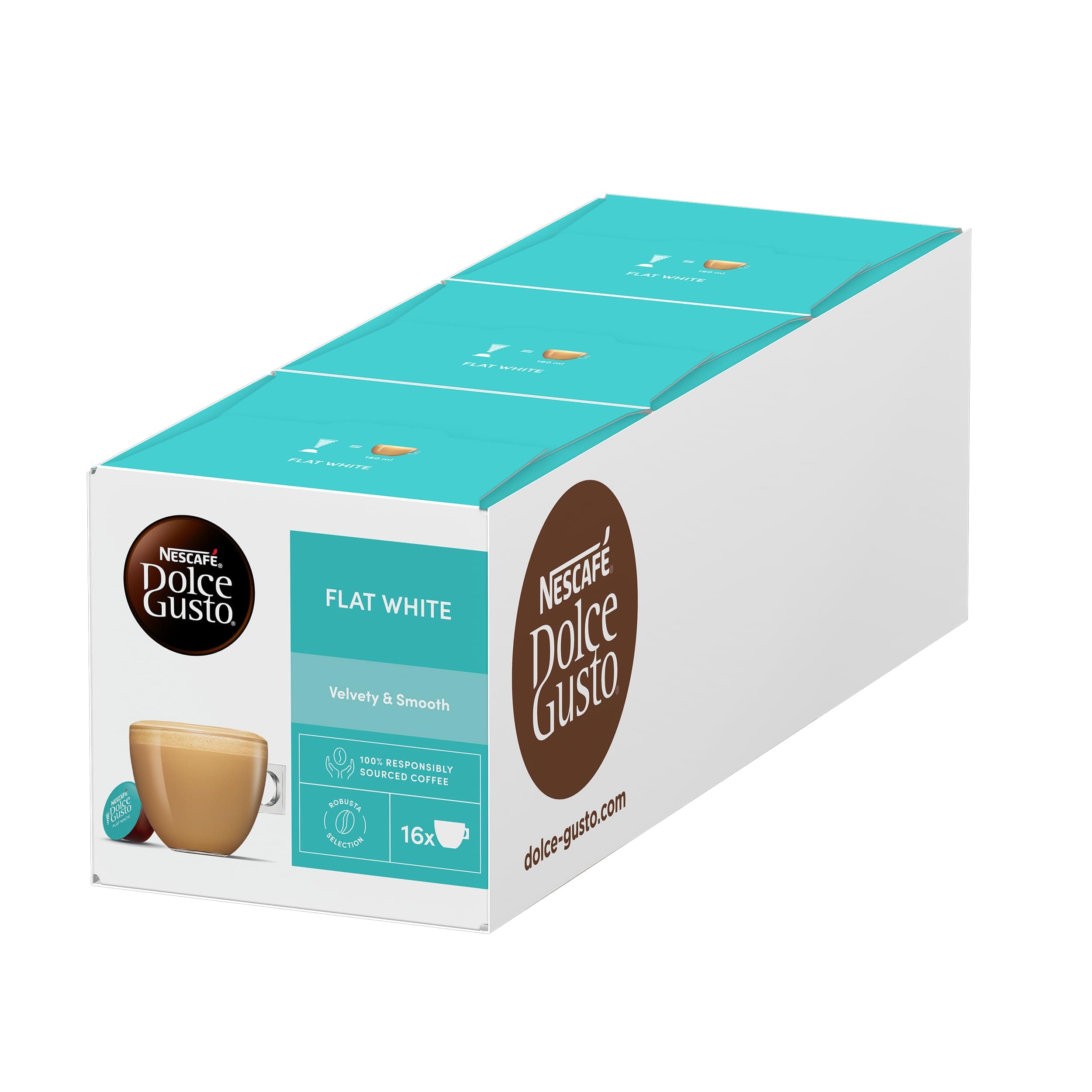 NESCAFÉ DOLCE GUSTO Flat White Coffee Pods (Pack of 3, Total 48 Capsules)