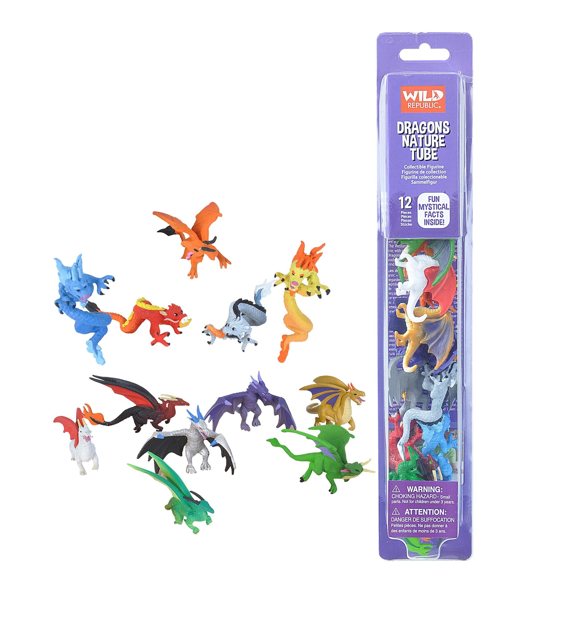 Dragon Figurines Tube, Dragon Toys, Twelve Dragon Figures with Six Different Poses