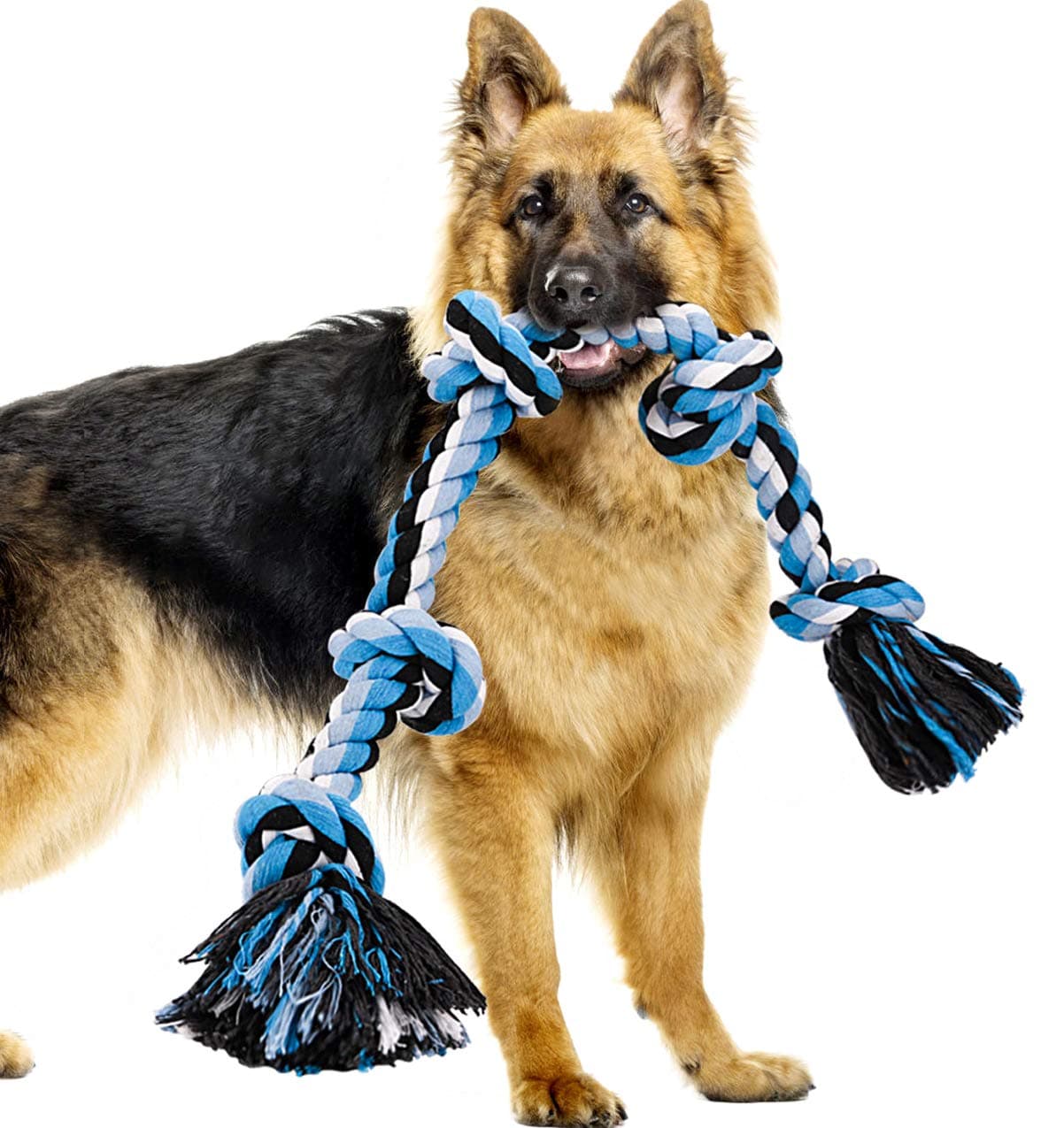 Dog Rope Toys for Aggressive Chewers, Interactive Heavy Duty Dog Toys for Medium Large Dogs, Tough Twisted Rope Toy with 5 Knots (Blud)