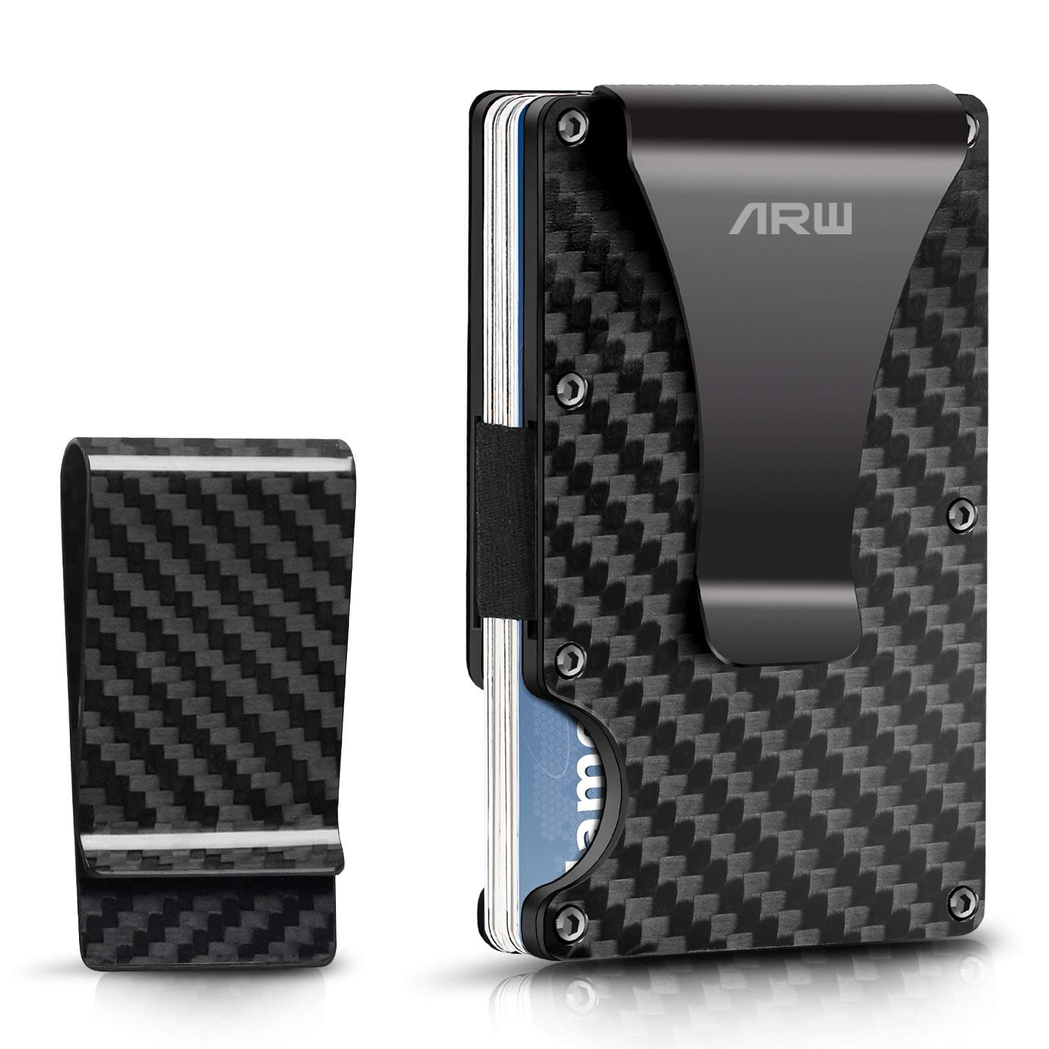 Carbon Fiber Wallet, ARW Metal Money Clip Wallet, RFID Blocking Minimalist Wallet for Men