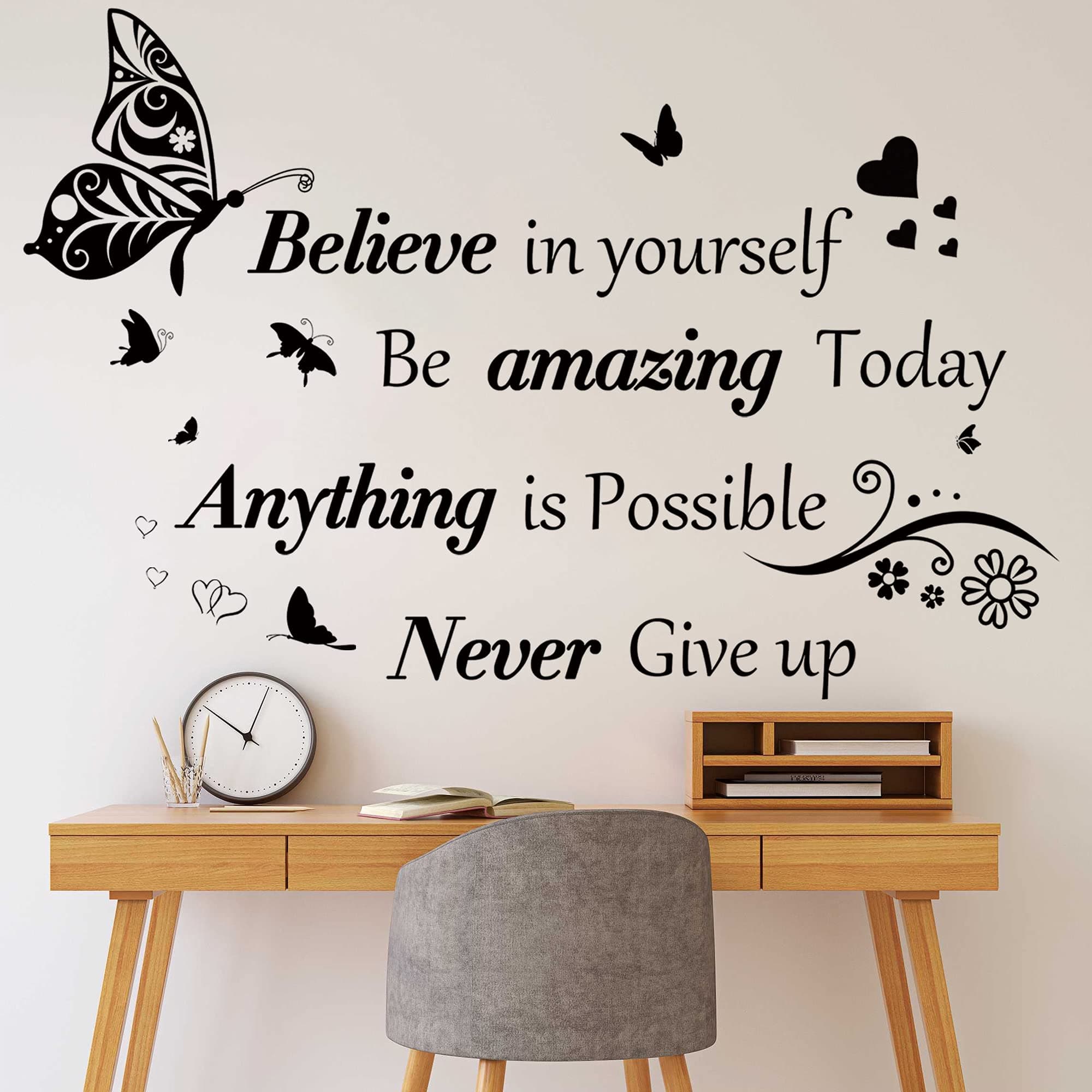 Inspirational Wall Stickers Quotes Letter Wall Art Stickers Motivational Removable Wall Decor Positive Word Butterfly Decals Peel and Stick for Bedroom Living Room Hallways Family Office Classroom