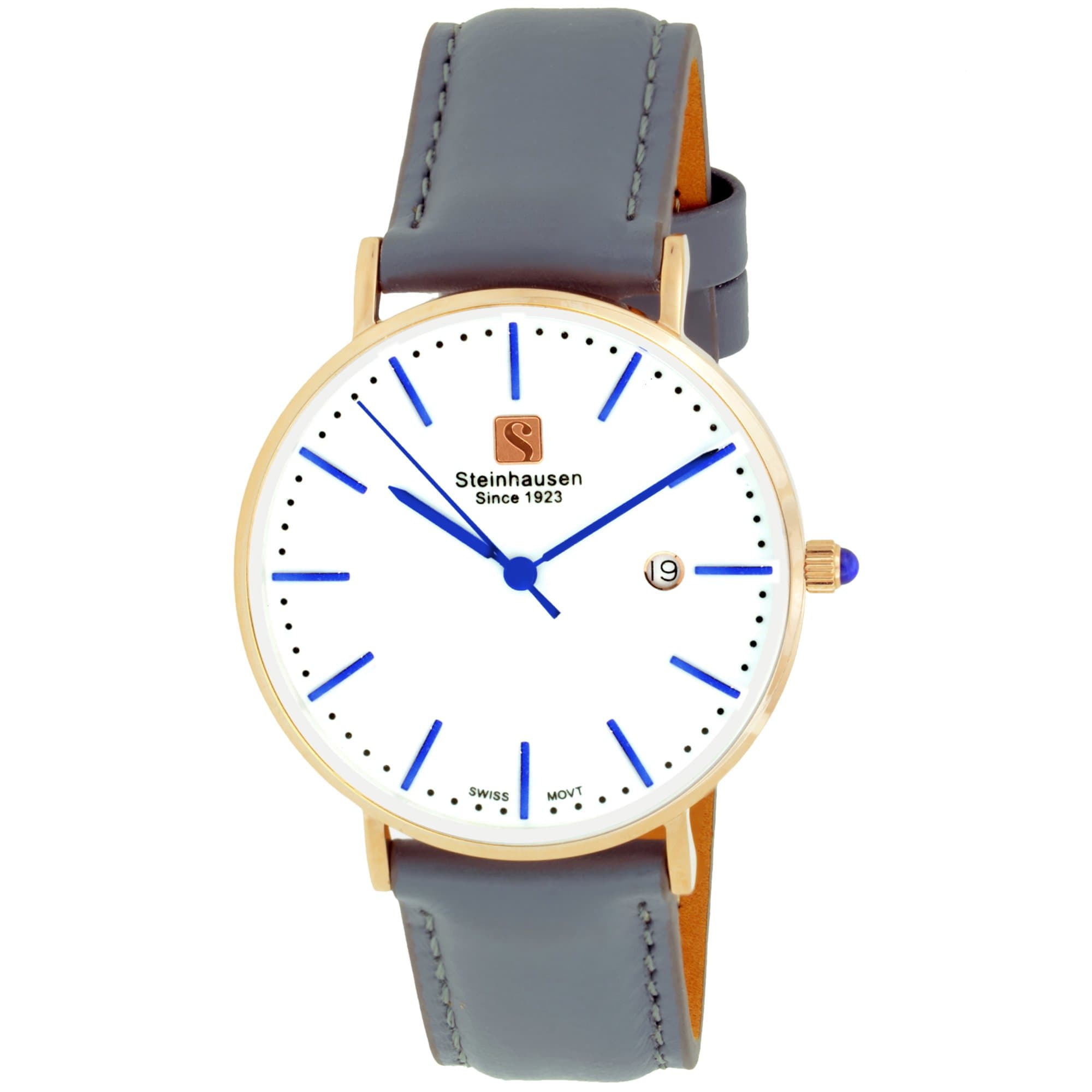 Steinhausen Women's S0622 Classic Burgdorf Swiss Quartz Stainless Steel Rose-Gold Watch with Grey Leather Band