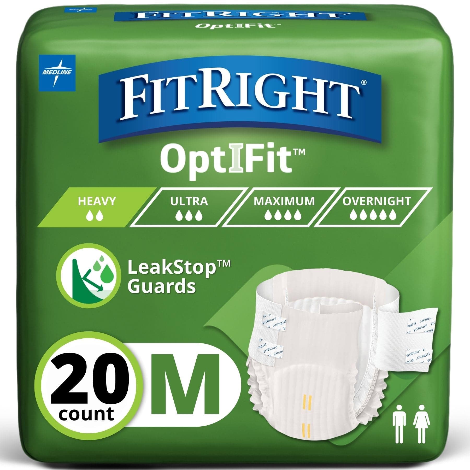FitRight Extra+ Adult Diapers, Disposable Incontinence Briefs, Leak-Proof Diaper, Absorbent Briefs For Men and Women, Maximum Protection, Medium, 32 – 44 in, 20 briefs per bag