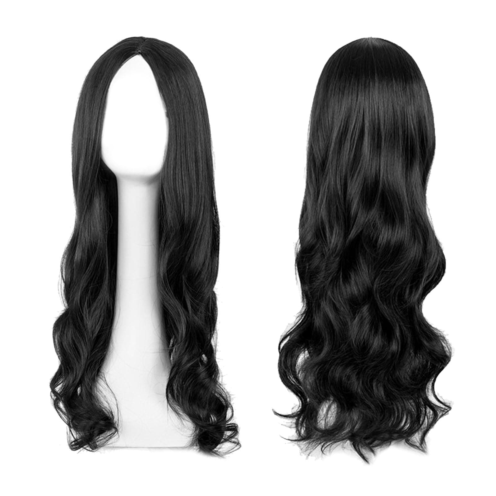 Long Black Wave Wigs for Women Girls, 27’’ Long Curly Wigs Ladies Fancy Dress Wig Synthetic Hair, Women's Charming Full Hair Replacement for Cosplay Party, Daily Use (Black)