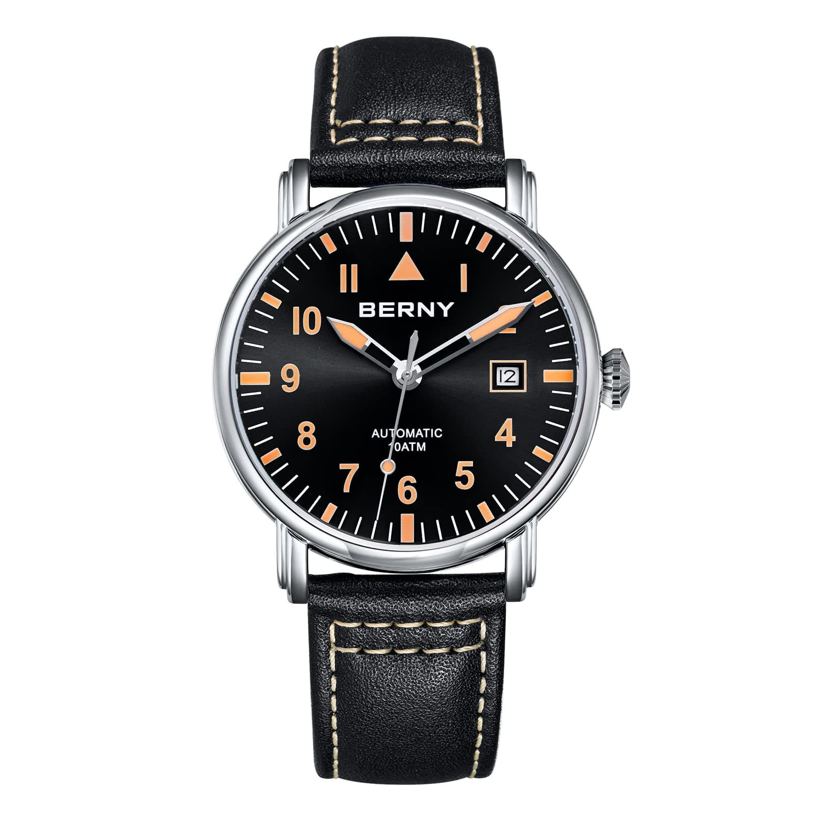 Mechanical Automatic Watch for Men Self Winding Leather Strap Classic Pilot Wristwatches Waterproof 10ATM Sapphire Glass Scratch Resistant Super Luminous