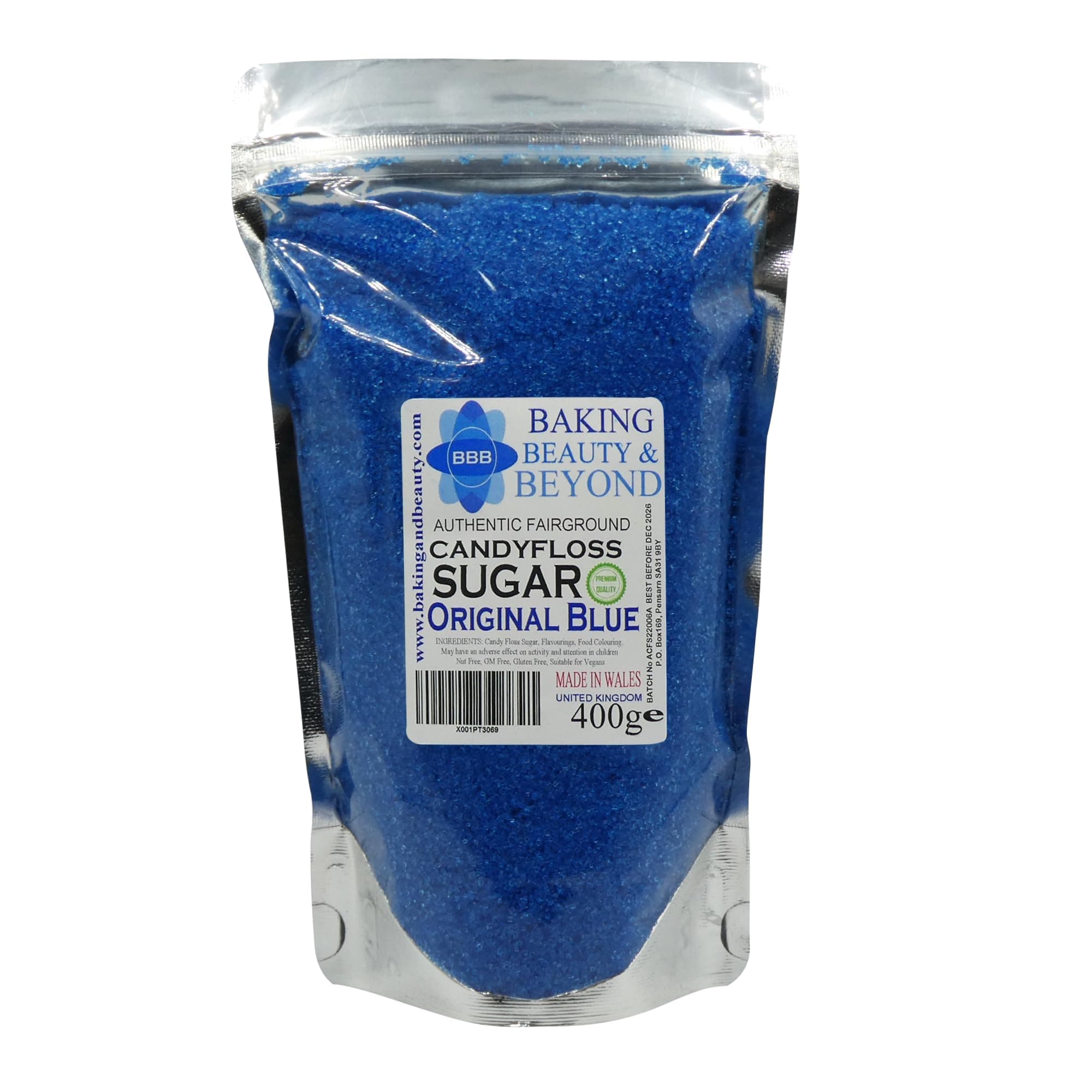 Baking Beauty and Beyond Premium Candy Floss Sugar 400g - Original Blue Flavour