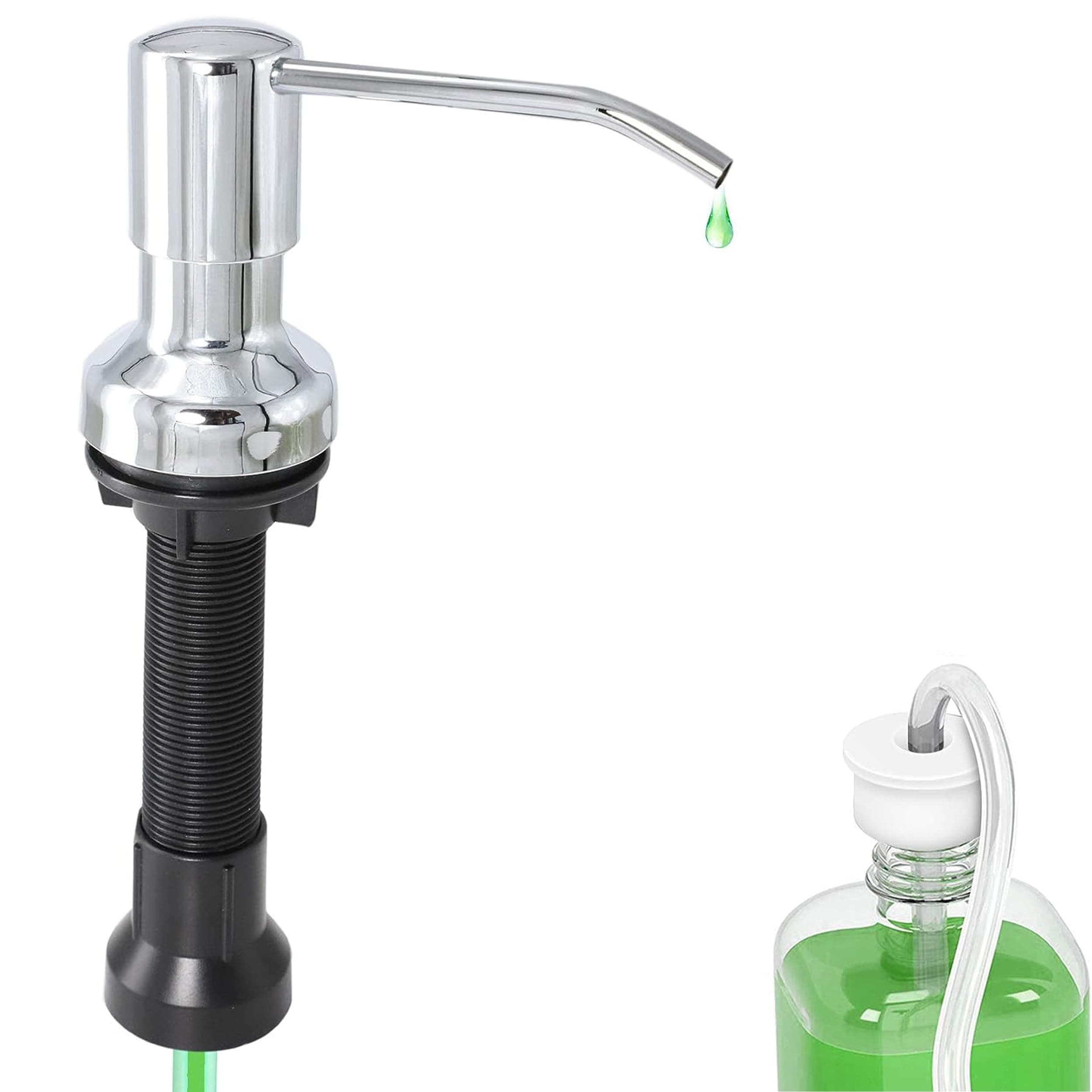 Soap Dispenser for Kitchen Sink Chrome with 47" Extension Tube Kit and 17 Oz Bottle, Stainless Under Sink Countertop Dish Soap Dispenser Pump
