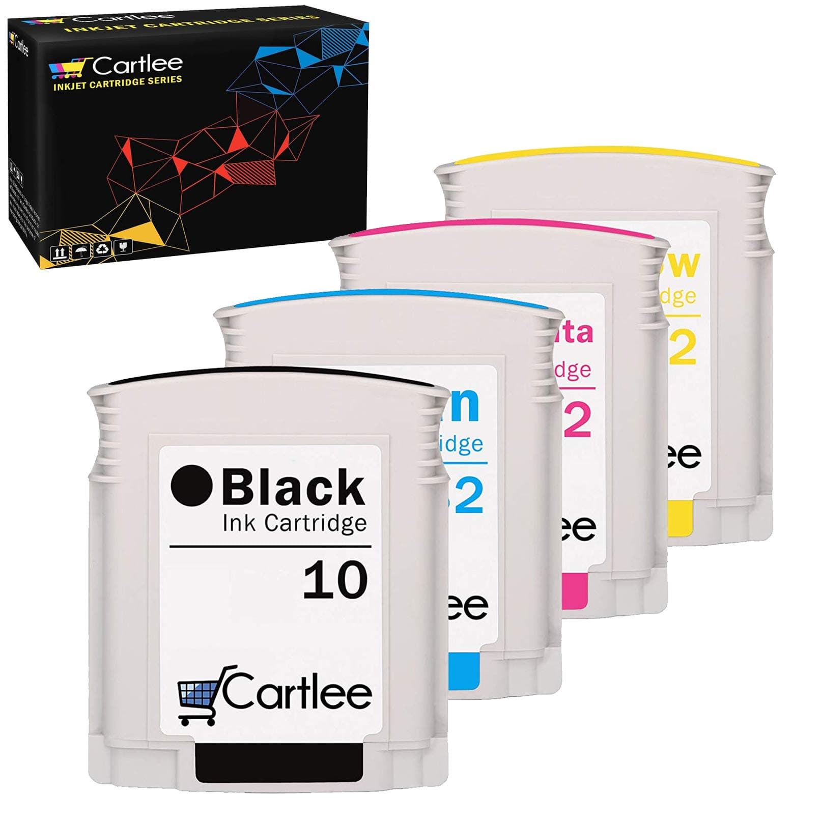Cartlee Set of 4 Remanufactured 82 10 High Yield Ink Cartridges for Designjet 100 Designjet 500 Designjet 800 Printer Models (1 Black, 1 Cyan, 1 Magenta, 1 Yellow)