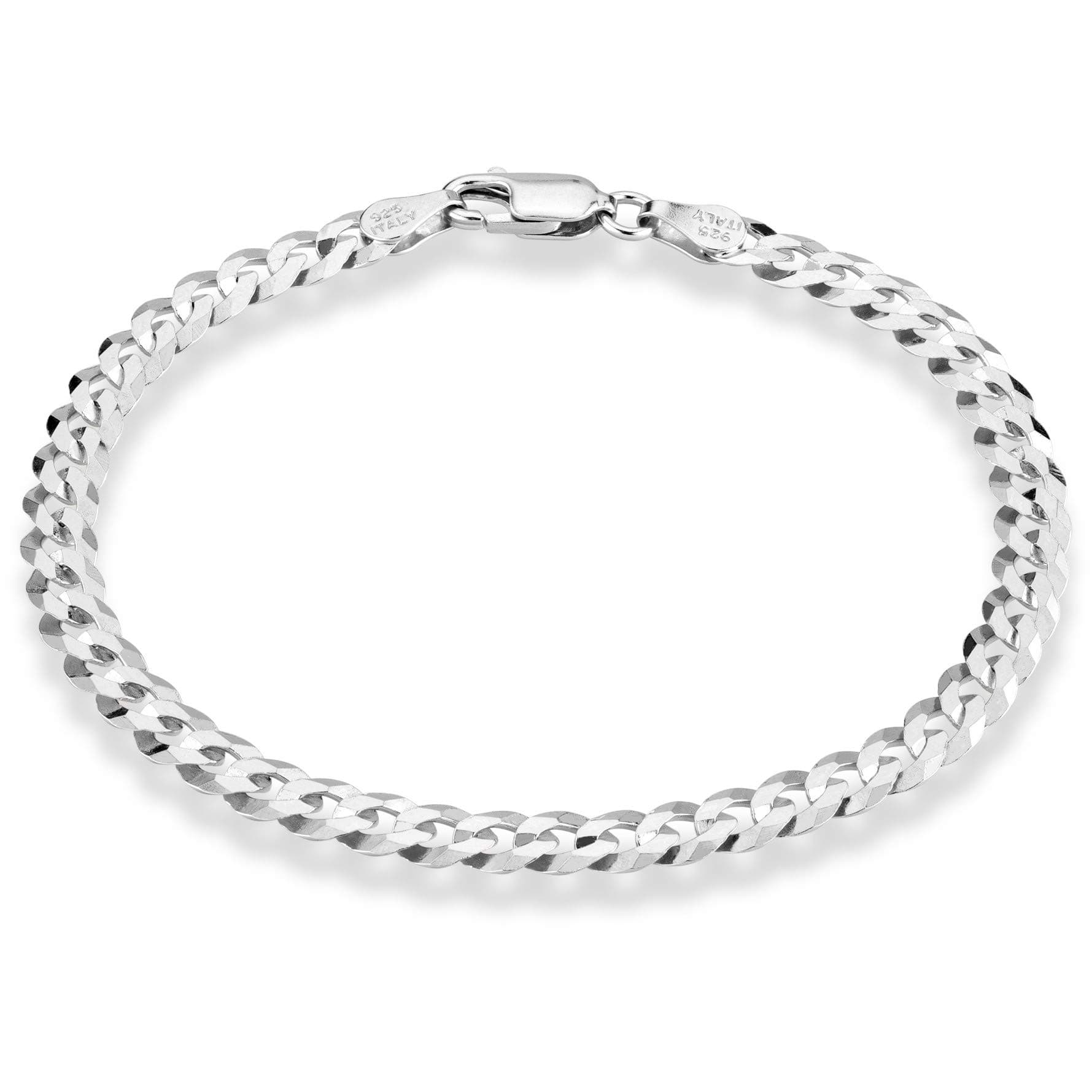 925 Sterling Silver Italian 5mm Solid Diamond-Cut Cuban Link Curb Chain Bracelet for Men Women, Made in Italy