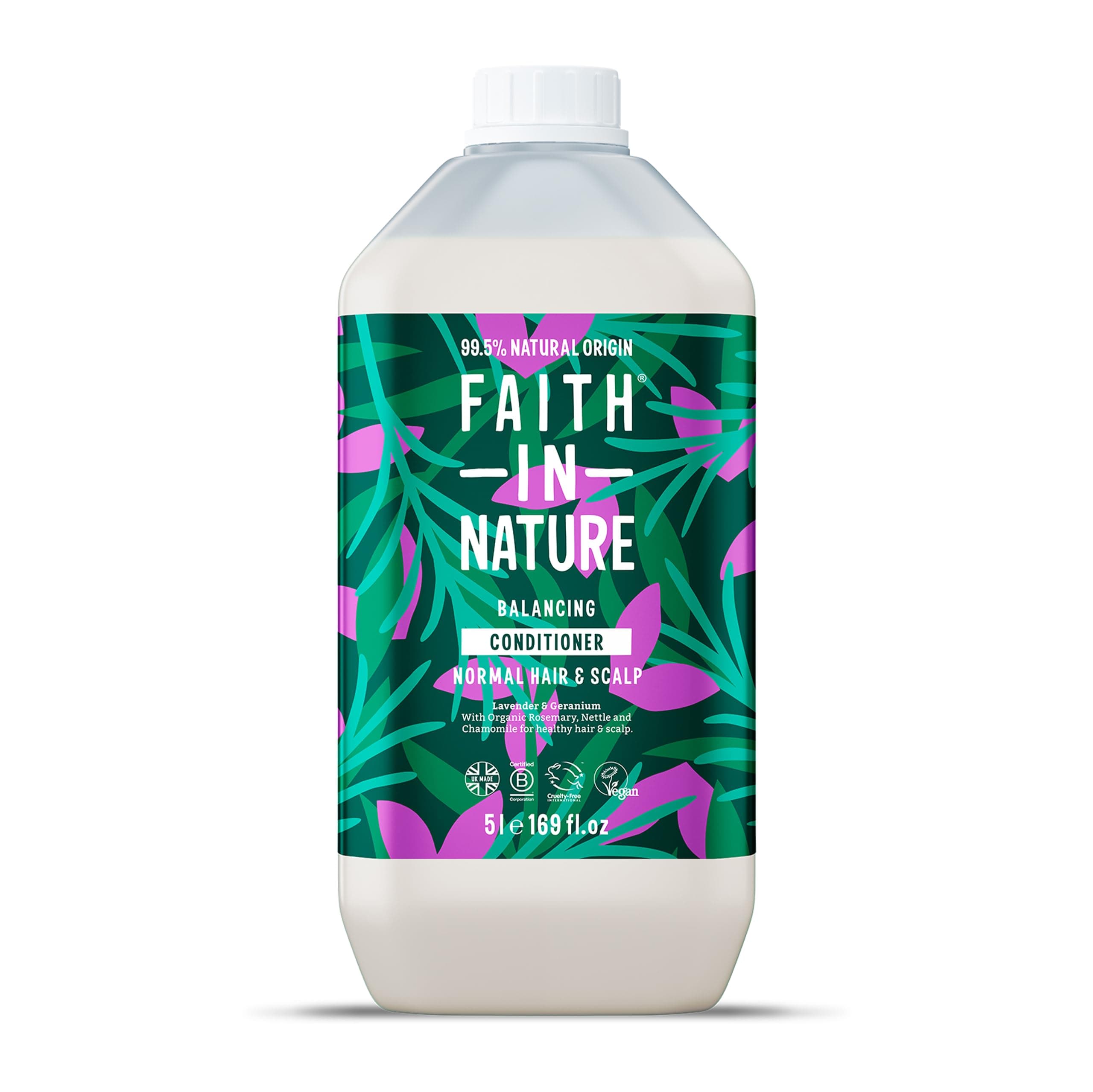 Natural Lavender & Geranium Conditioner, Balancing for Normal Hair & Scalp, Vegan & Cruelty Free, No SLS, Silicones or Parabens, 5L Refill Pack