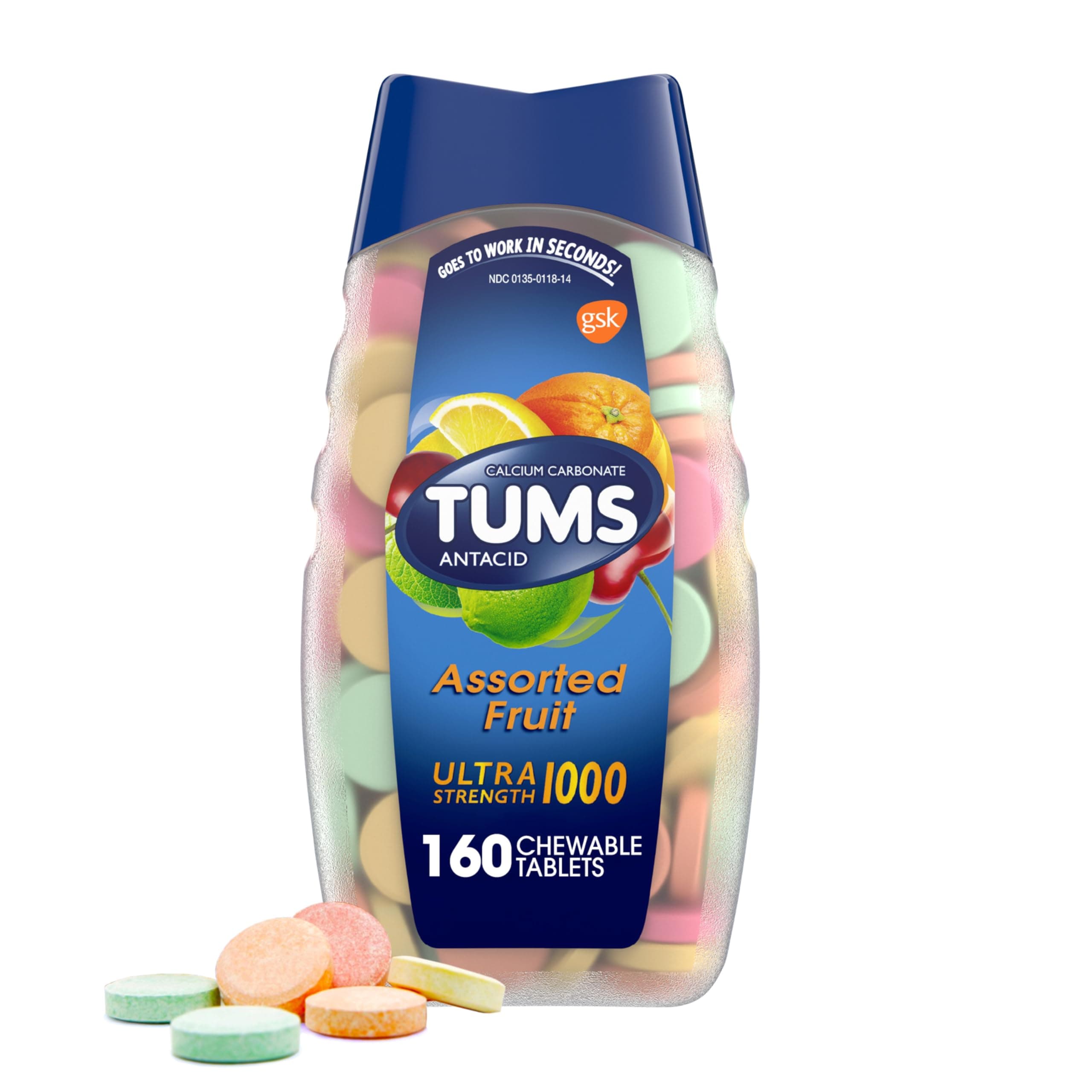 74610 Ultra Strength Assorted Fruit Antacid Chewable Tablet for Heartburn Relief, Pack of 160