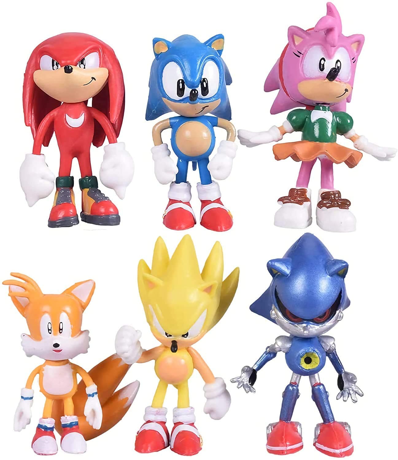 Sonic the Hedgehog Action Figures Cake Toppers, Sonic Figurines Collection Play set , Children Mini Toys Cupcake Toppers for Birthday Party Supplies Set of 6 pcs