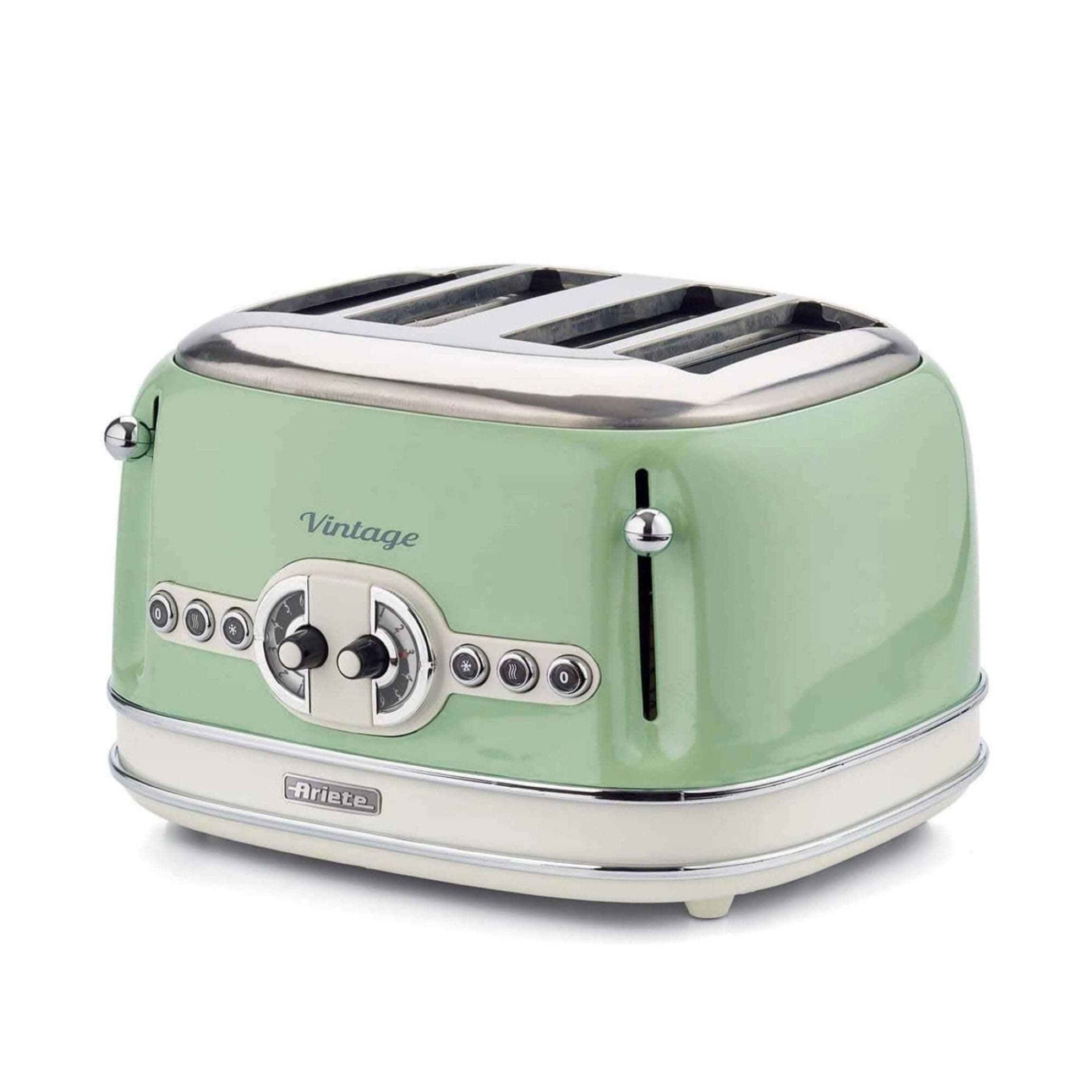 Vintage Toaster 4 Slice, 1630W, 6 Browning Level, Cold Walls, Non-Slip Feet, Auto Ejection, with Defrost, Reheat, Cooking & Cancel Function, Removable Crumb Tray - Green ART156/04