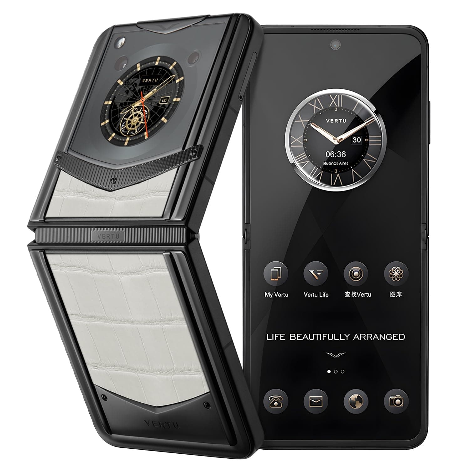 VERTU IRONFLIP Alligator Skin Flip Cell Phone, Unlocked Android 5G Smartphone, One-Hand Control, 50MP Camera, 12G +512G, Dual SIM, 6.9" 120Hz OLED Display, 65W Fast Charge (Glacial White)