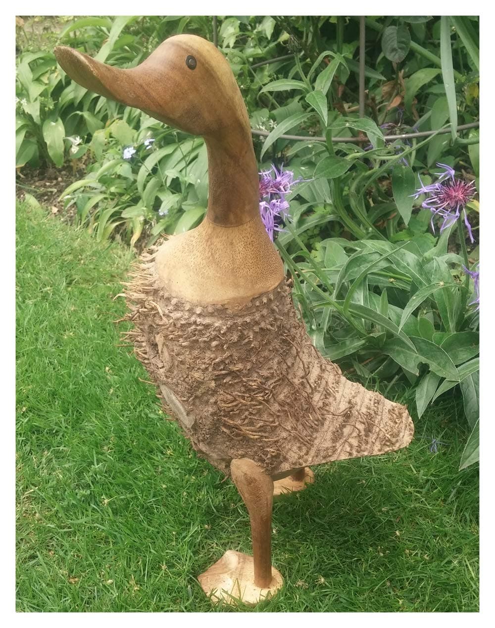 Delightful contemporary tall, carved wooden standing Fuzzy Duck - 42cm tall!