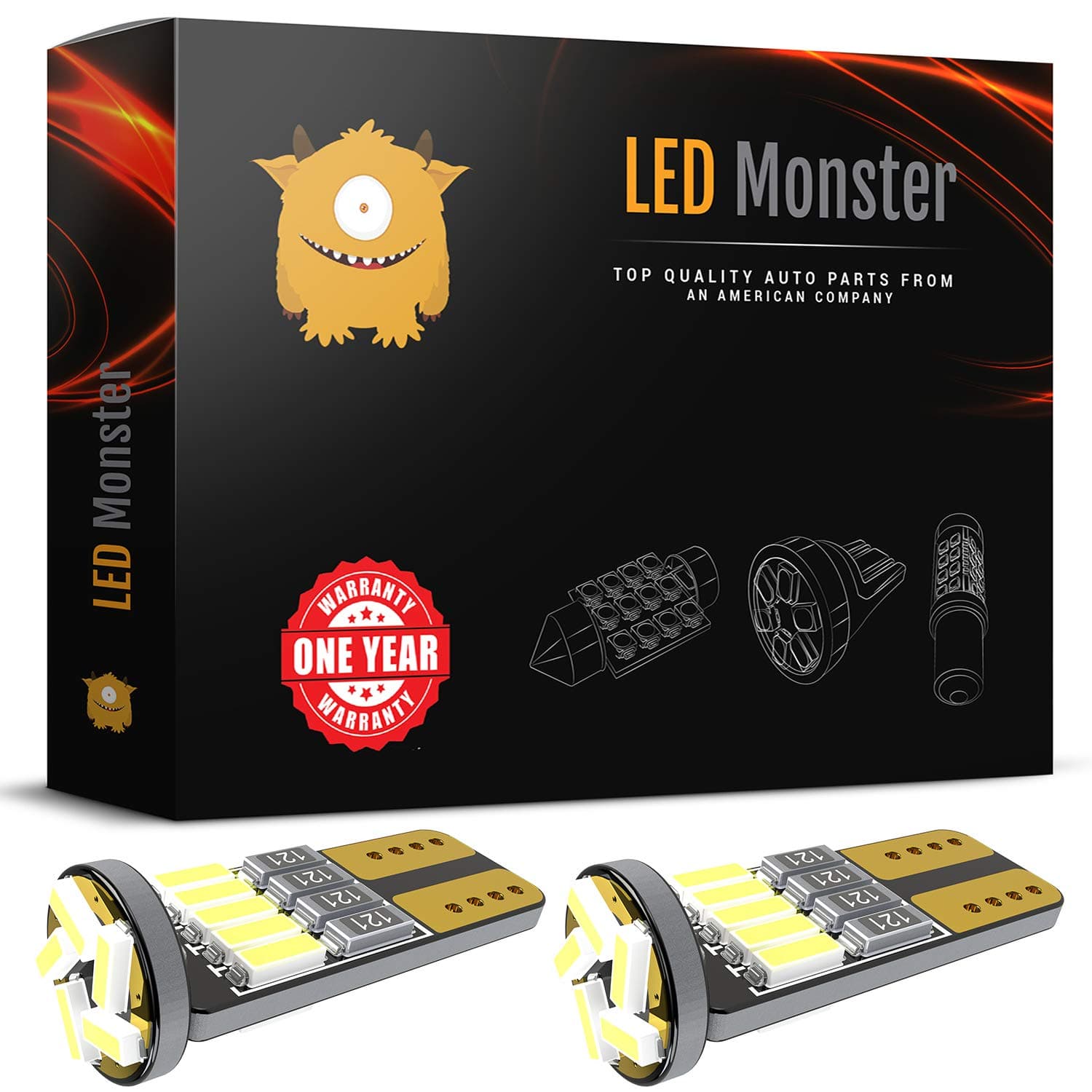 LED Monster 10pcs T10 Wedge Best Value Super Bright High Power 3014 15-SMD 194 168 2825 W5W White LED Bulb Lamp for Car Truck Interior Dome Map Door Courtesy License Plate Lights (2 pcs)