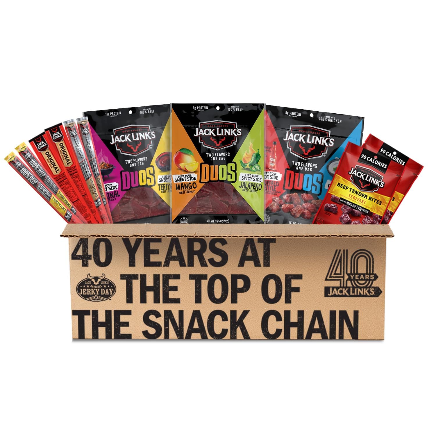 Jack Link’s DUOs Gift Box – Includes Beef Jerky, Chicken & Tender Bites, & Sticks, Great Protein Gifts for Dad, Men or Meat Lovers, Ideal for Holidays & More – 11-Piece Beast Snack Variety Pack