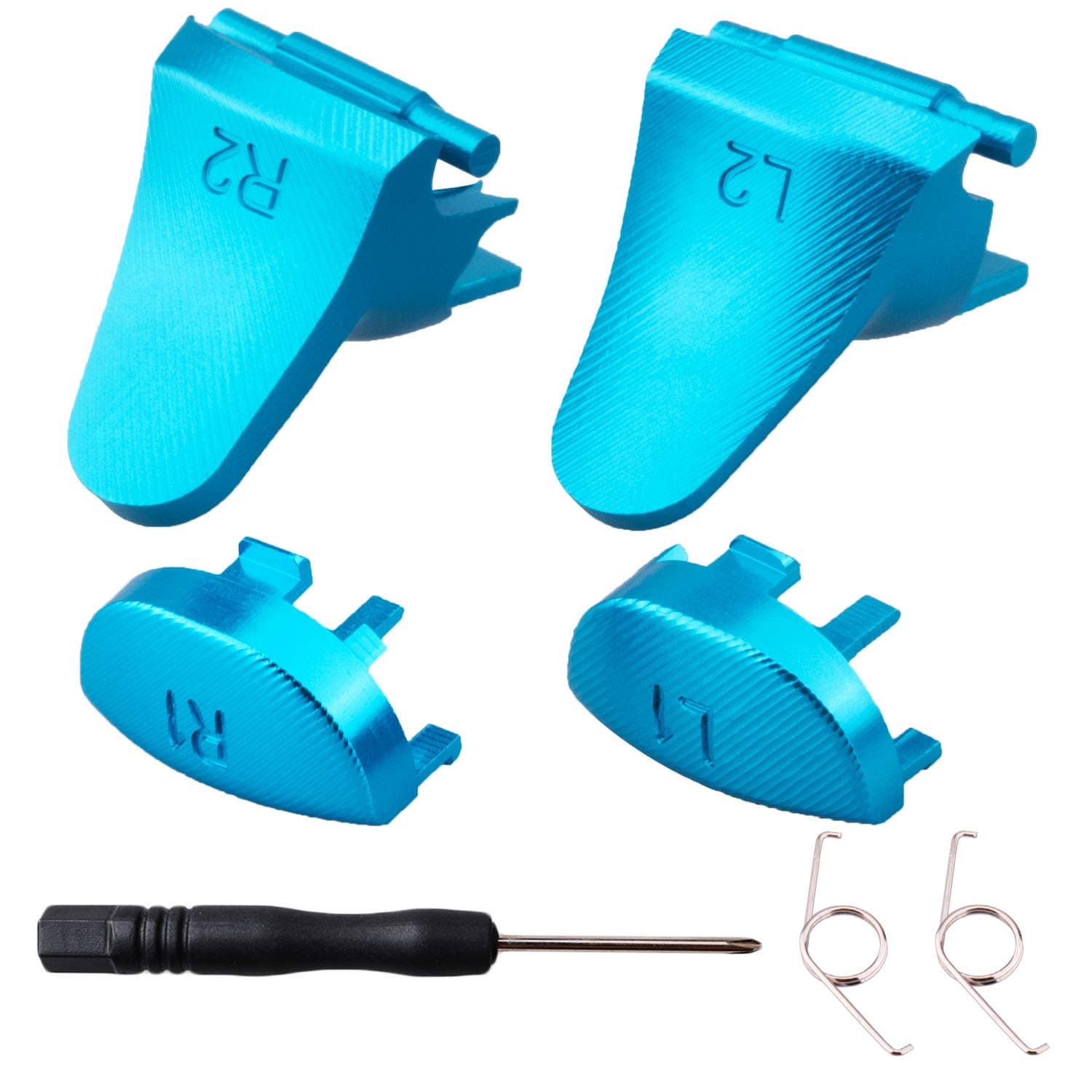 YoRHa Metal Aluminum Replacement Repair Customizing L1 L2 & R1 R2 Trigger Button Extender (Blue) for PS4/Slim/PRO Controller with Screwdriver