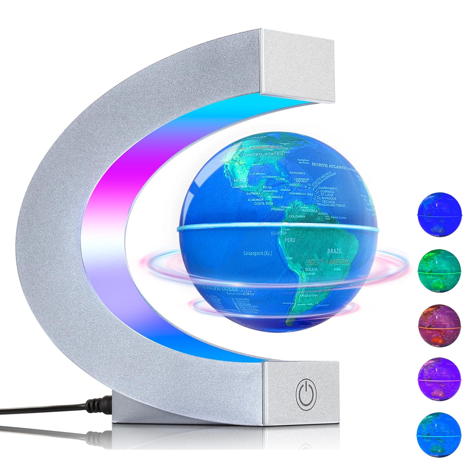 Magnetic Levitating Floating Globe Lamp with Multicolor LED Lights, Cool Gadgets C Frame Floating Globe for Office Home Desk Decor, Cool Tech Gift for Men Father Husbands Boys and Girls