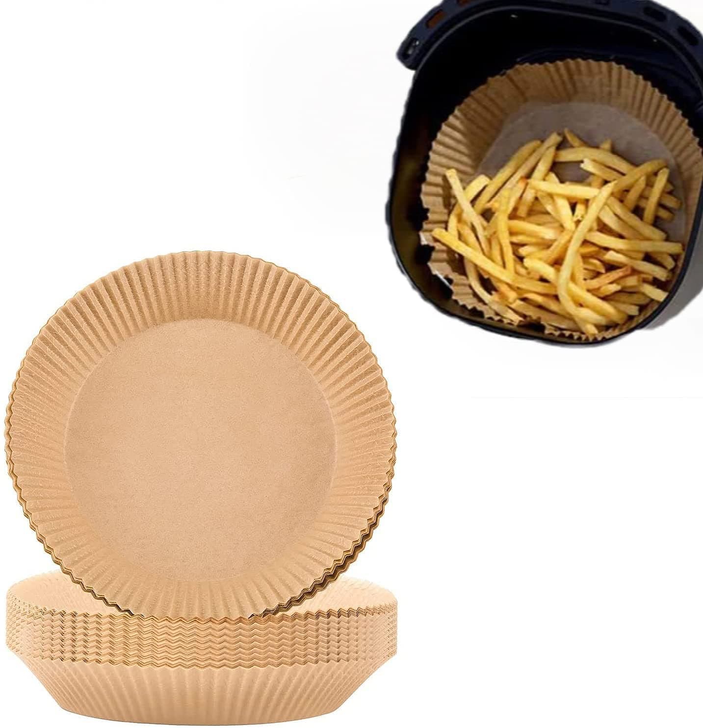 Air Fryer Liners Disposable, 100 PCS Non-stick Parchment Paper Liners Round, Grease Proof Bakery Baking Paper for Airfryer Basket Roasting, Oil-proof, Food Grade, Air Fryer Accessories