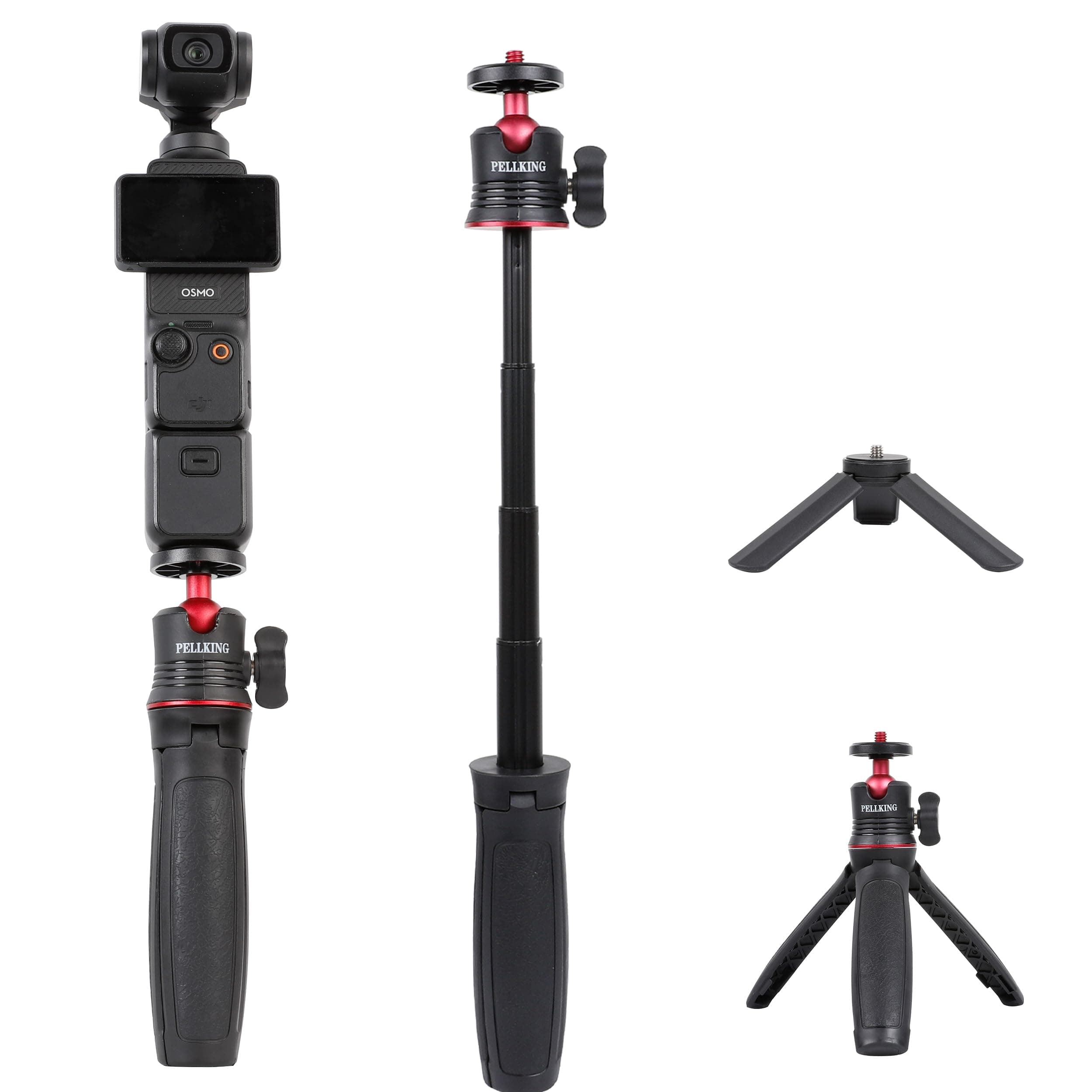 PellKing Tabletop Tripod and Selfie Stick Tripod Kit for DJI OSMO Pocket 3 2 Camera and DJI OSMO Nano,DJI Osmo Action 6 5 Pro 4,Insta360 Accessories