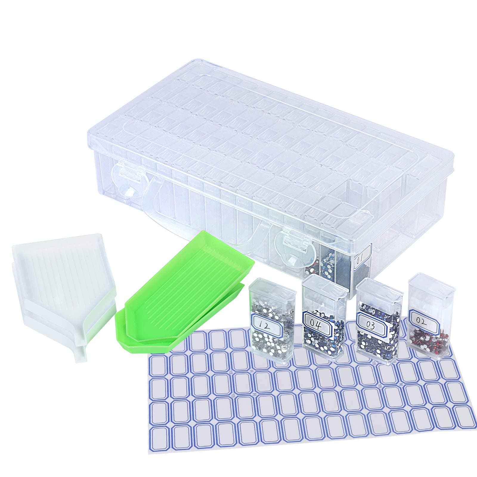 64 Compartments Diamond Embroidery Sorting Box 71-Piece Diamond Painting Accessories with Storage Box Small Parts Plastic Tins Jewellery Organiser for Nails Rhinestone Beads DIY Crafts