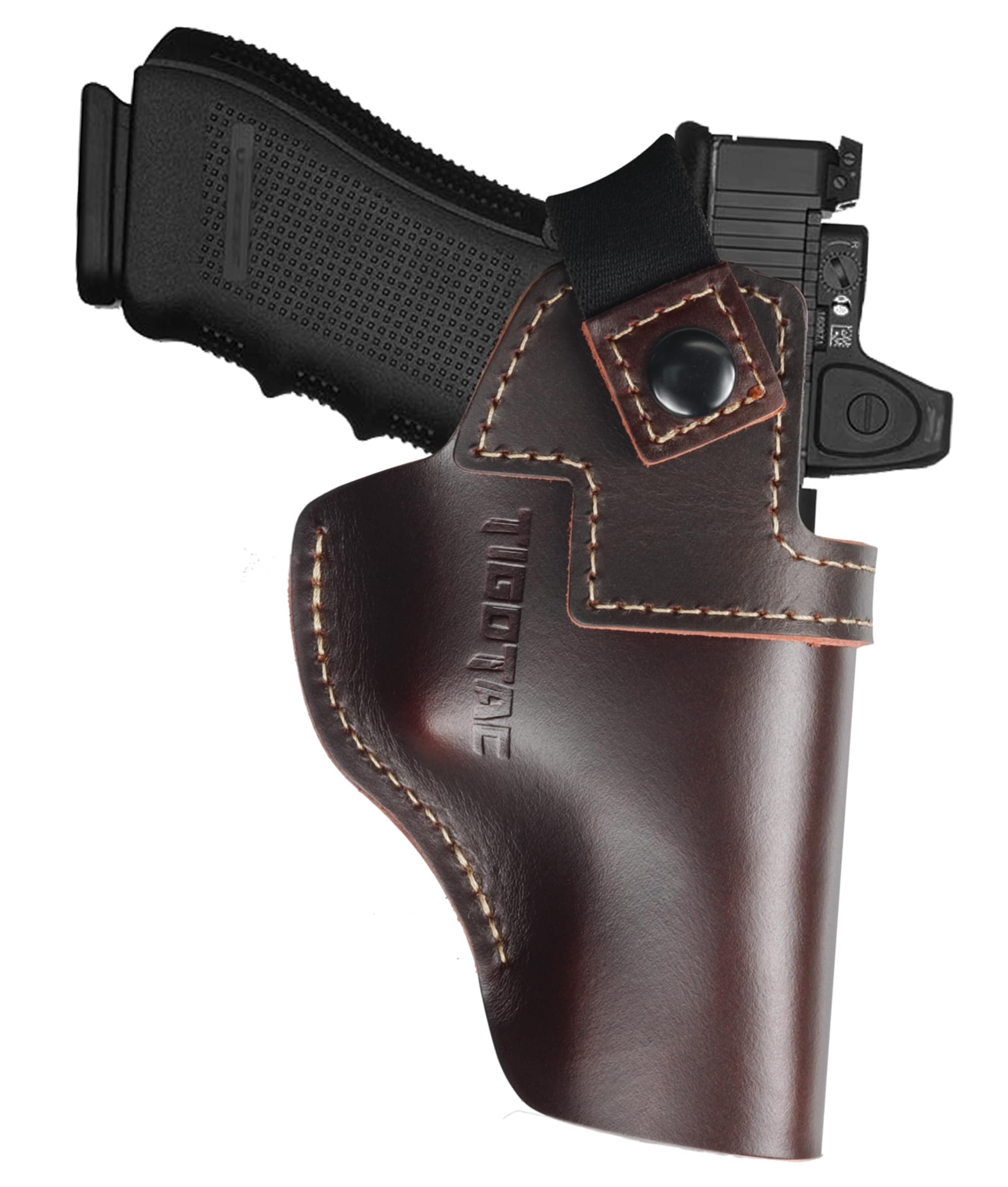 OWB Leather Holster - Optics Ready - fits Glock 17 19 43X / Taurus G2C G3 G3C / M&P 9mm .40 Shield for Sig P365 P220 / Springfield XDS Hellcat/Security 9/Max 9, Top-Grain Leather Outside The Belt